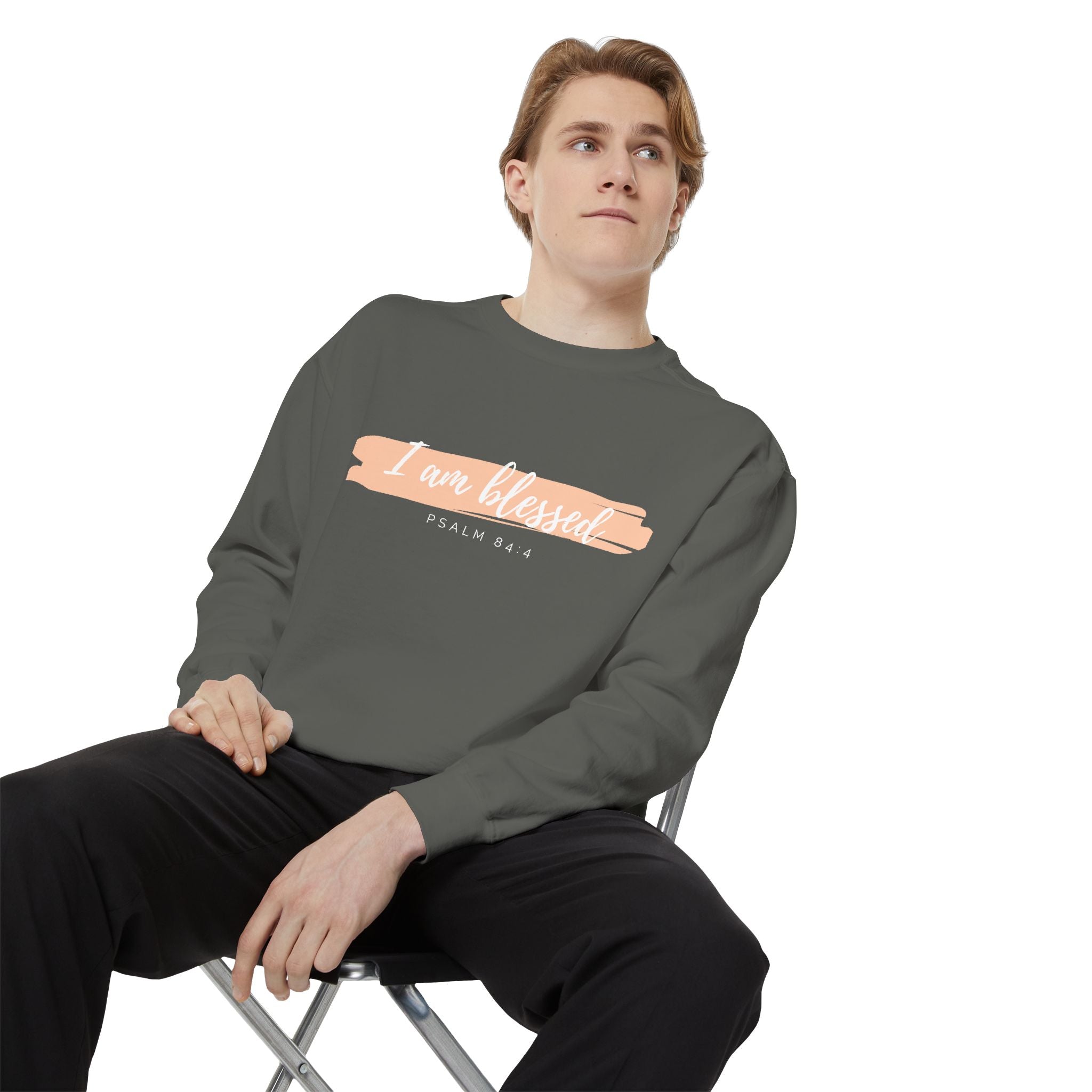 I Am Blessed Sweatshirt – Psalm 84:4 Christian Inspirational Crewneck (Garment-Dyed)