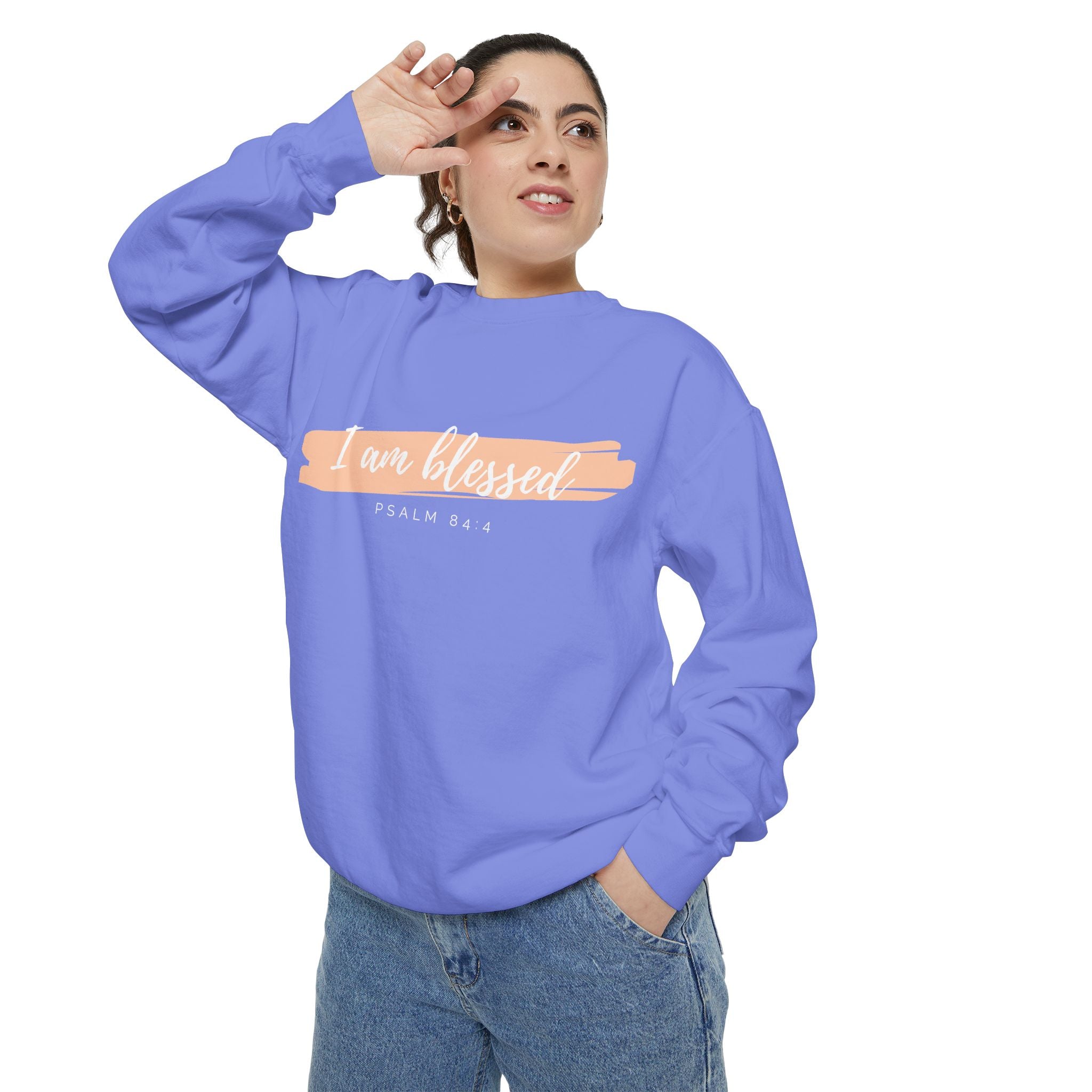 I Am Blessed Sweatshirt – Psalm 84:4 Christian Inspirational Crewneck (Garment-Dyed)