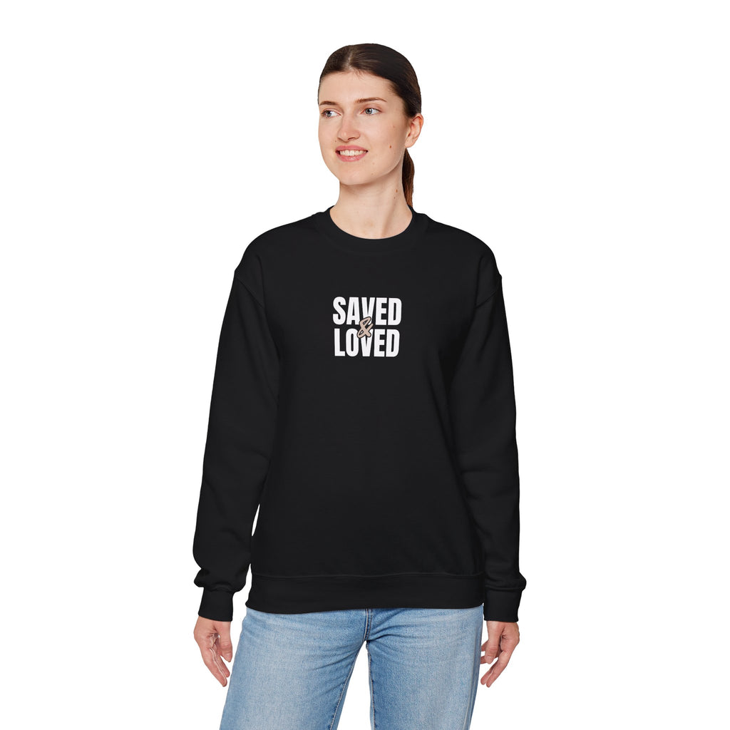 Saved & Loved Crewneck Sweatshirt — Psalm 91:16 Christian Faith Sweatshirt