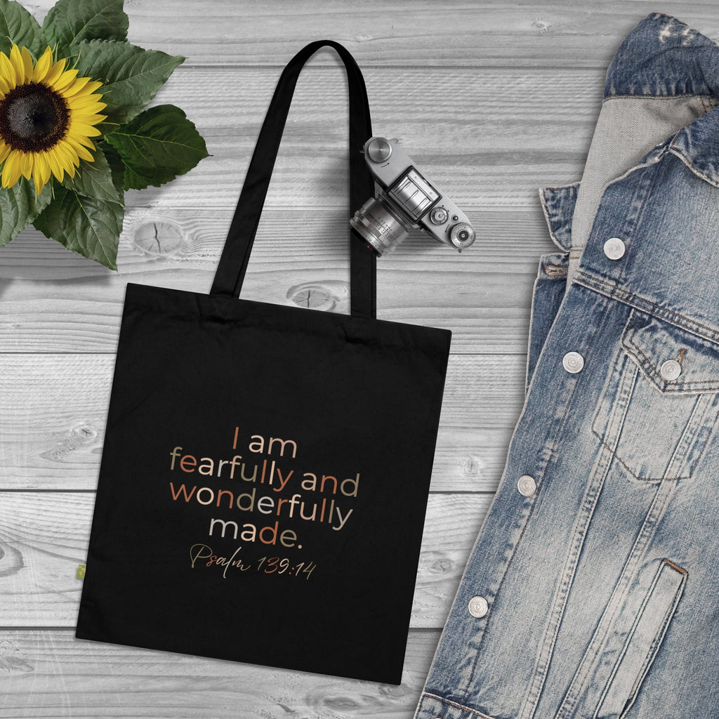 Fearfully & Wonderfully Made Organic Cotton Tote — Psalm 139:14 Scripture Bag | Christian Eco-Friendly Canvas Tote