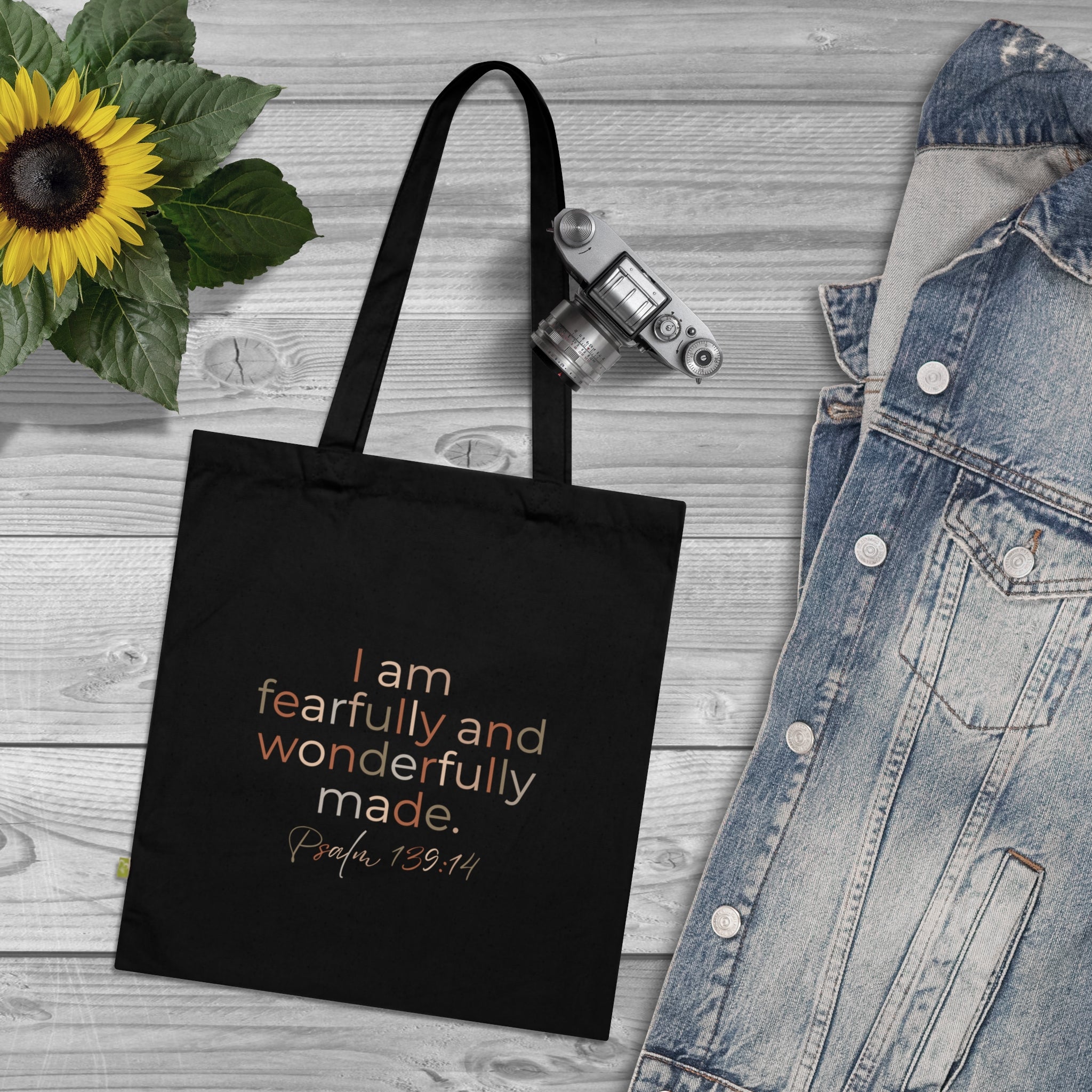 Fearfully & Wonderfully Made Organic Cotton Tote — Psalm 139:14 Scripture Bag | Christian Eco-Friendly Canvas Tote