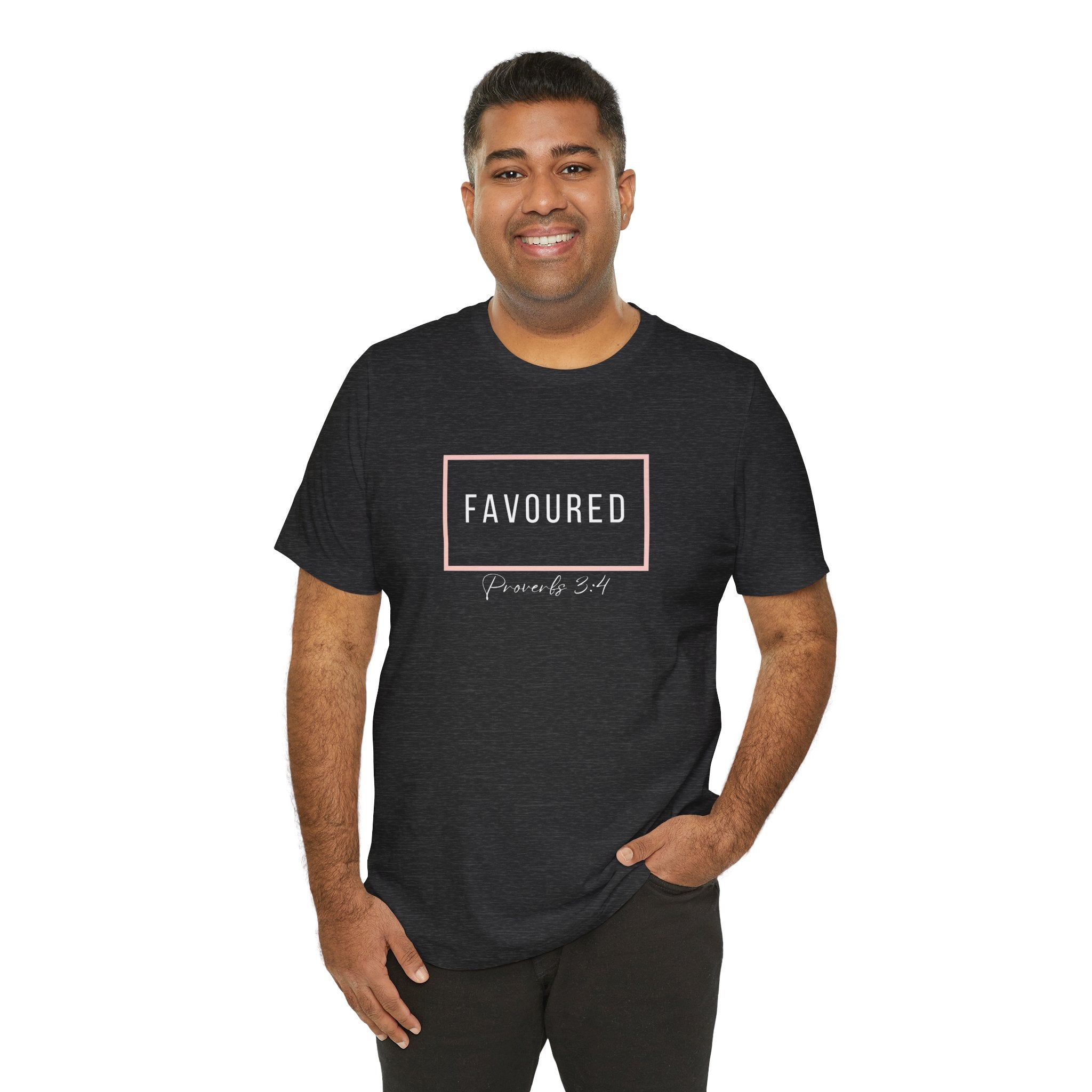 Favoured Christian T-Shirt – Proverbs 3:4 Scripture Tee | Faith-Based Unisex Shirt