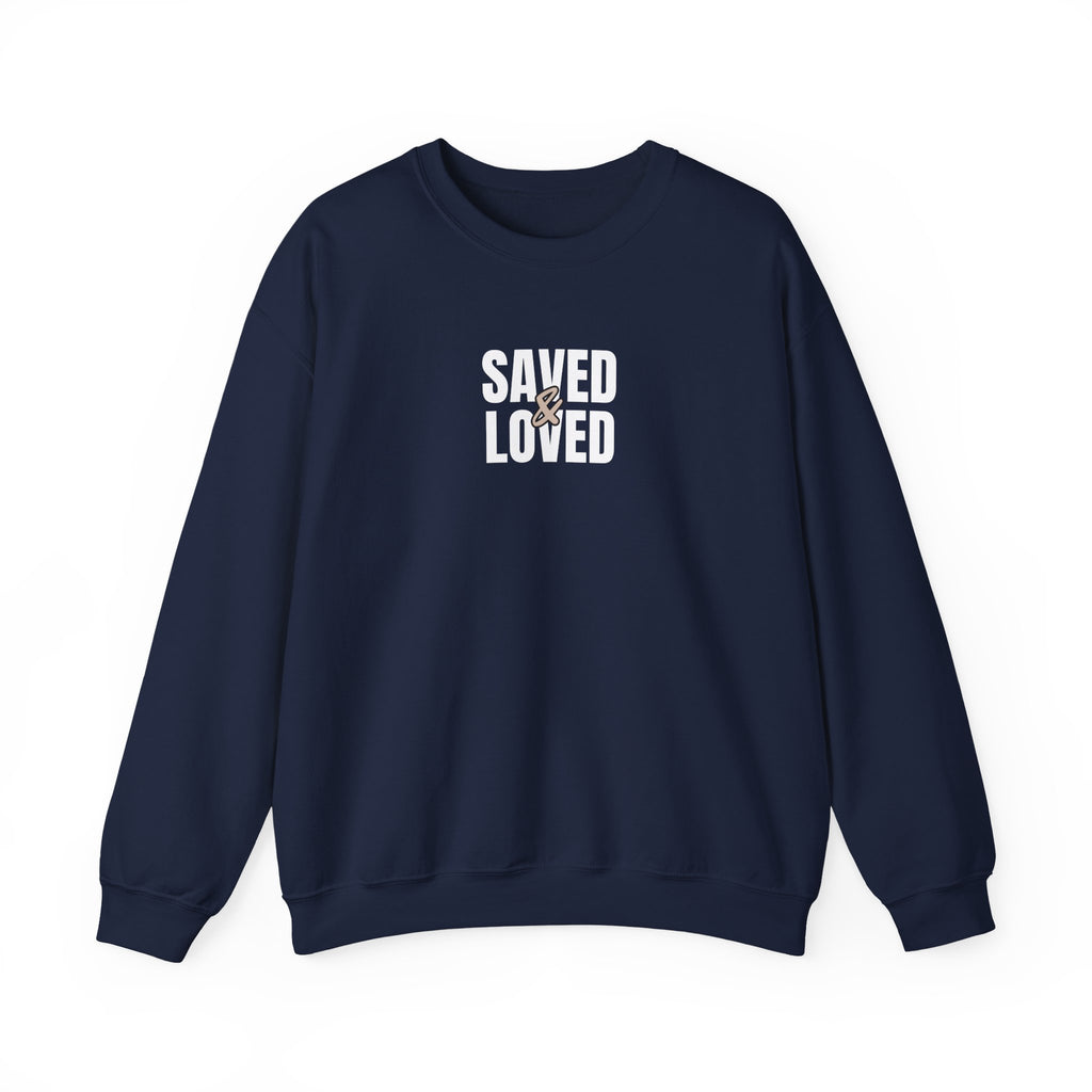 Saved & Loved Crewneck Sweatshirt — Psalm 91:16 Christian Faith Sweatshirt