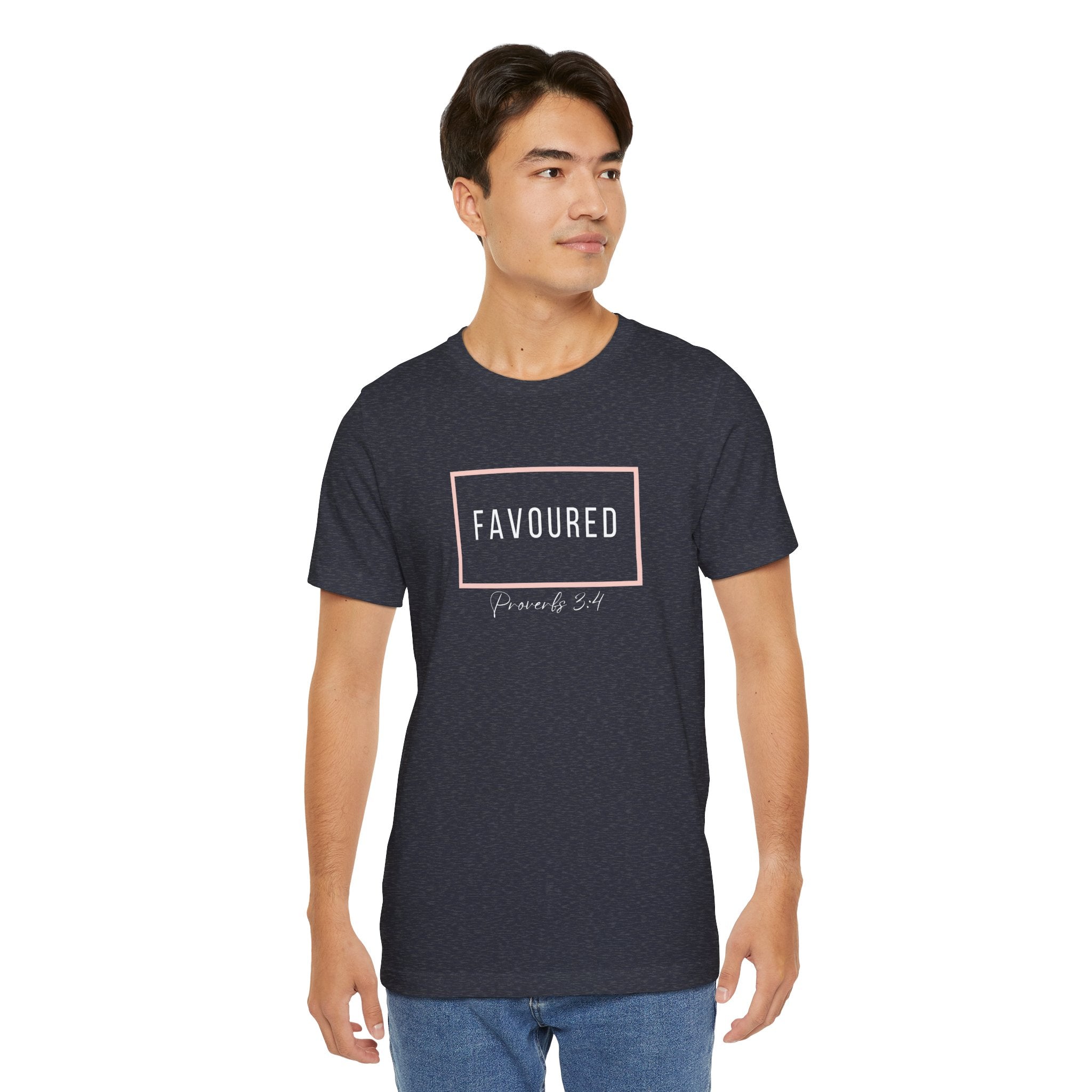 Favoured Christian T-Shirt – Proverbs 3:4 Scripture Tee | Faith-Based Unisex Shirt