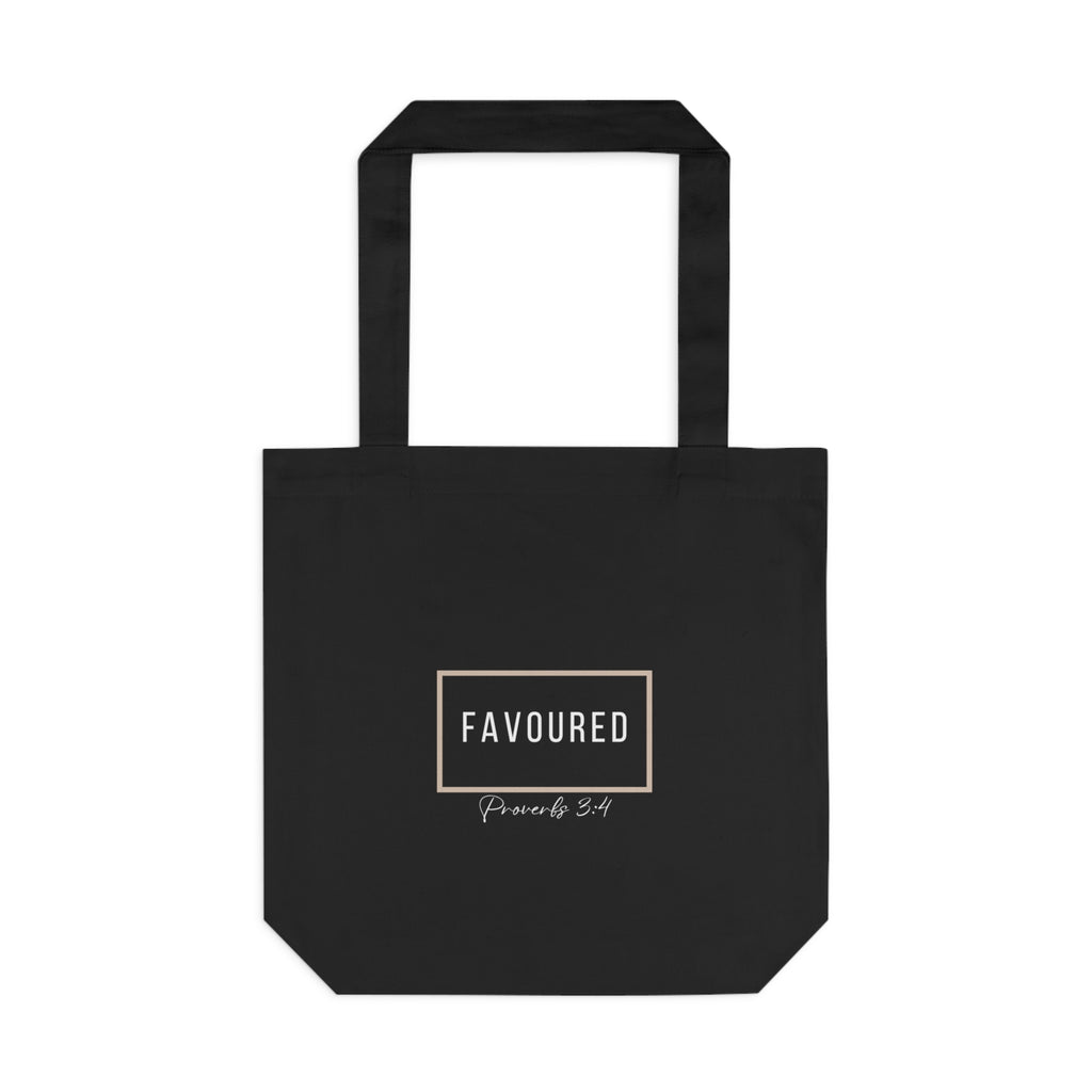 Favoured Cotton Tote Bag – Proverbs 3:4 Christian Scripture Tote | Faith-Inspired Reusable Shopper