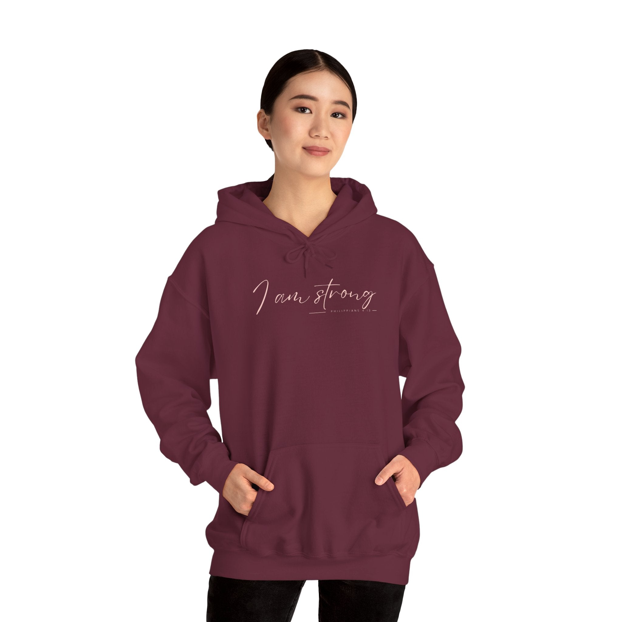 I Am Strong Hoodie – Philippians 4:13 Christian Unisex Faith Sweatshirt