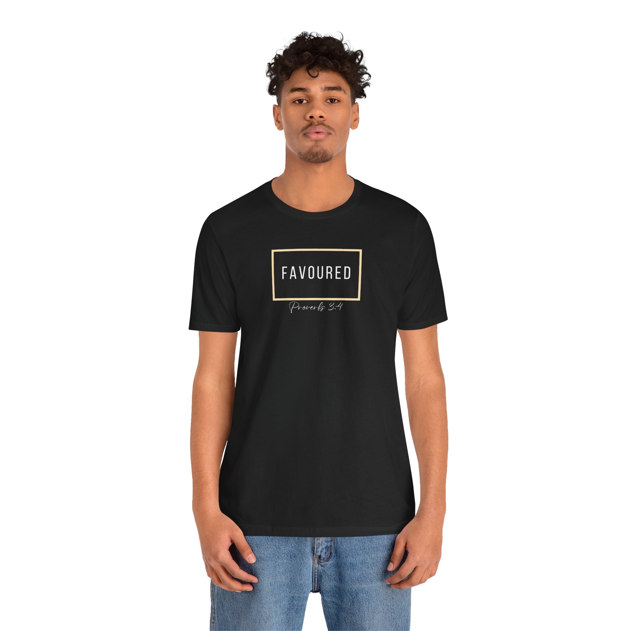 Favoured Christian T-Shirt – Proverbs 3:4 Scripture Tee | Faith-Based Unisex Shirt