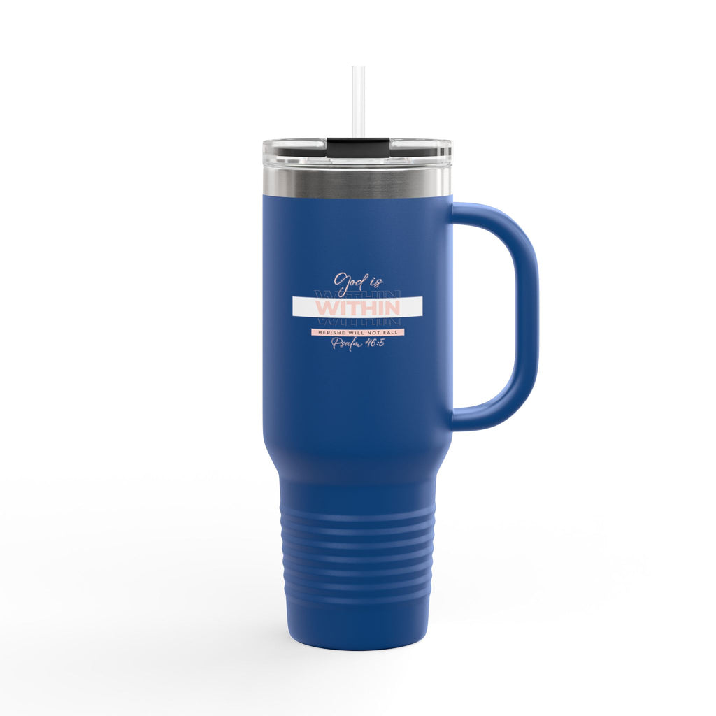 God Is Within Her Insulated Travel Mug — Psalm 46:5 Christian Tumbler with Handle