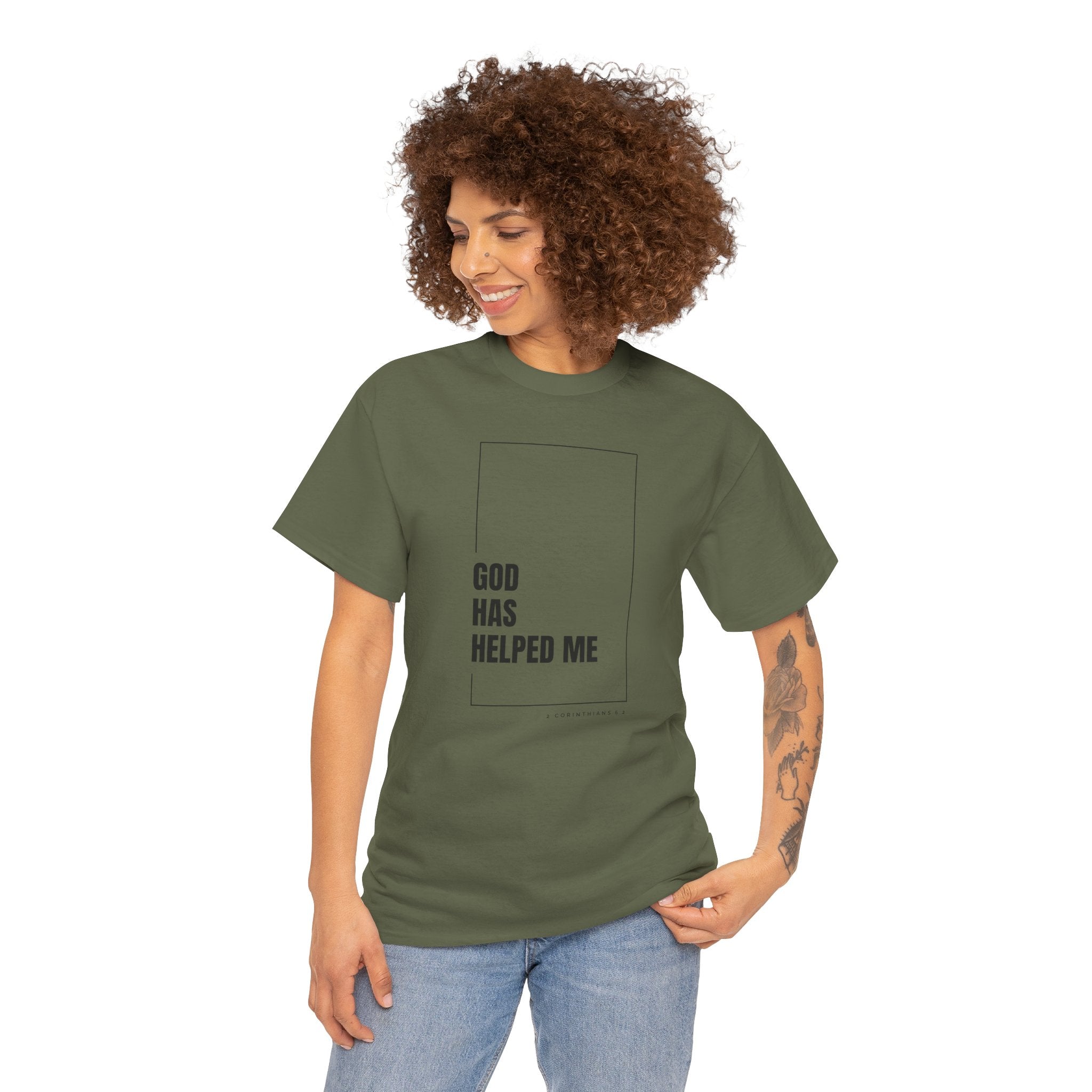 God Has Helped Me Christian T-Shirt – 2 Corinthians 6:2 Faith Tee | Unisex Heavy Cotton Shirt