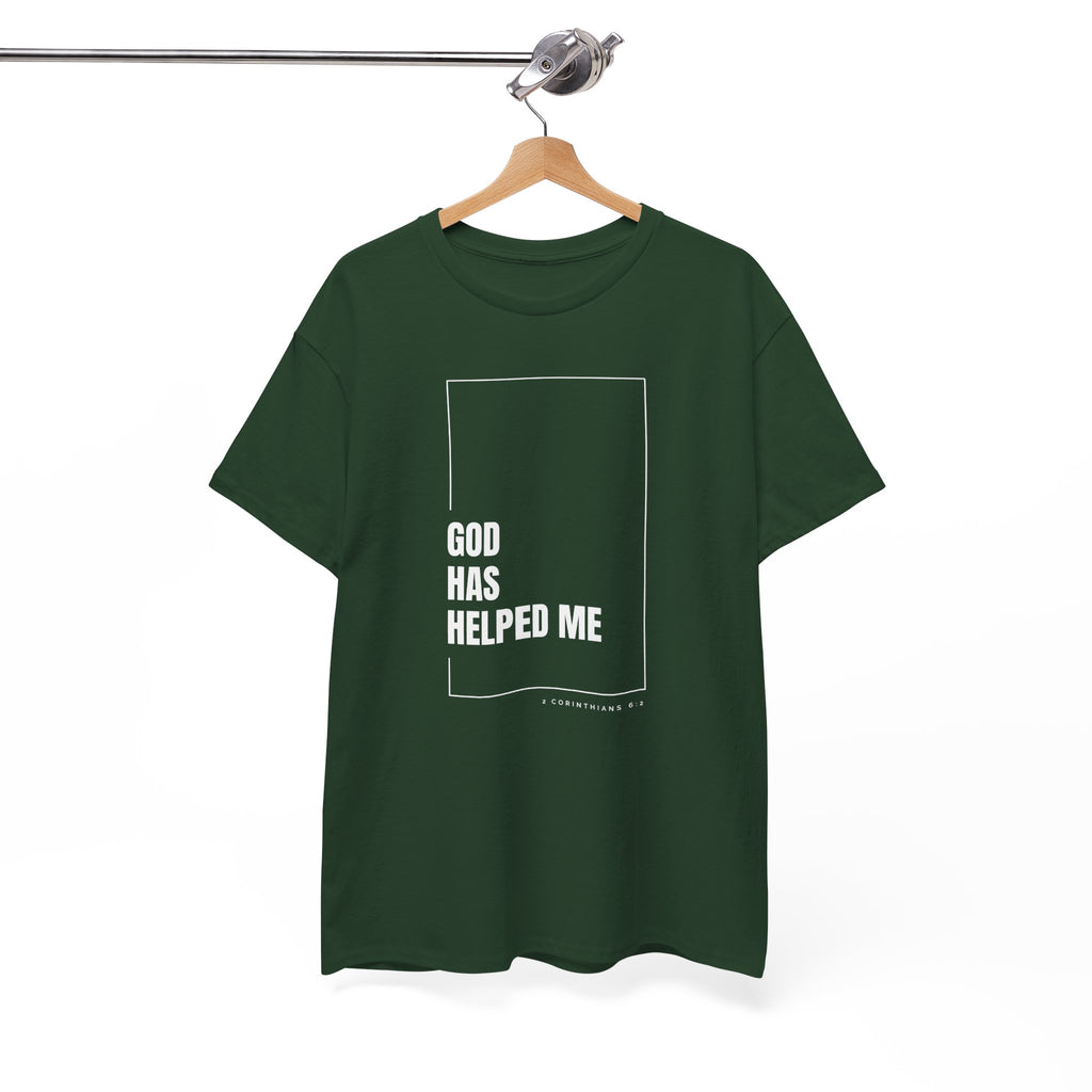 God Has Helped Me Christian T-Shirt – 2 Corinthians 6:2 Faith Tee | Unisex Heavy Cotton Shirt