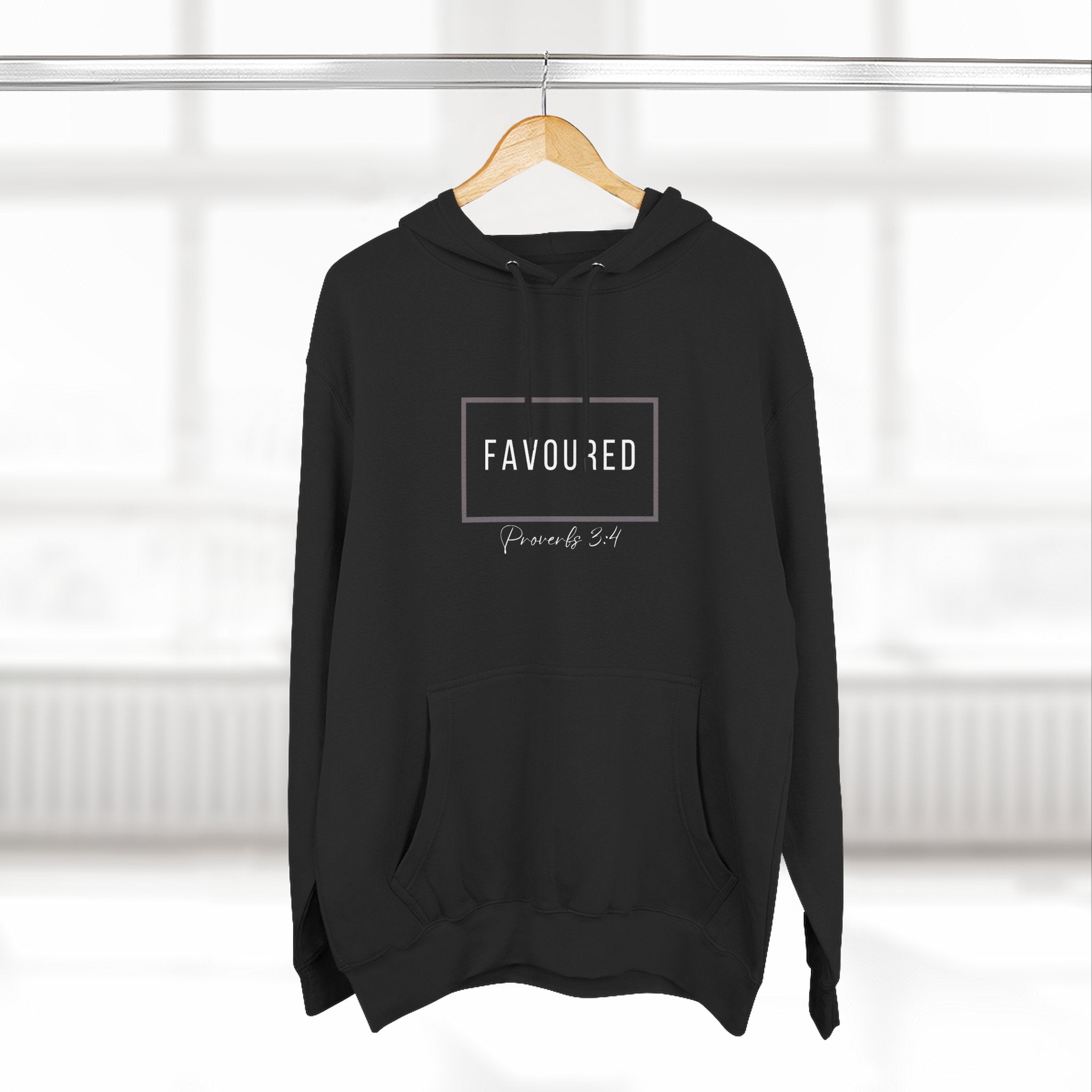 Favoured Christian Hoodie – Proverbs 3:4 Scripture Minimalist Hoodie | Faith-Based Unisex Fleece Pullover