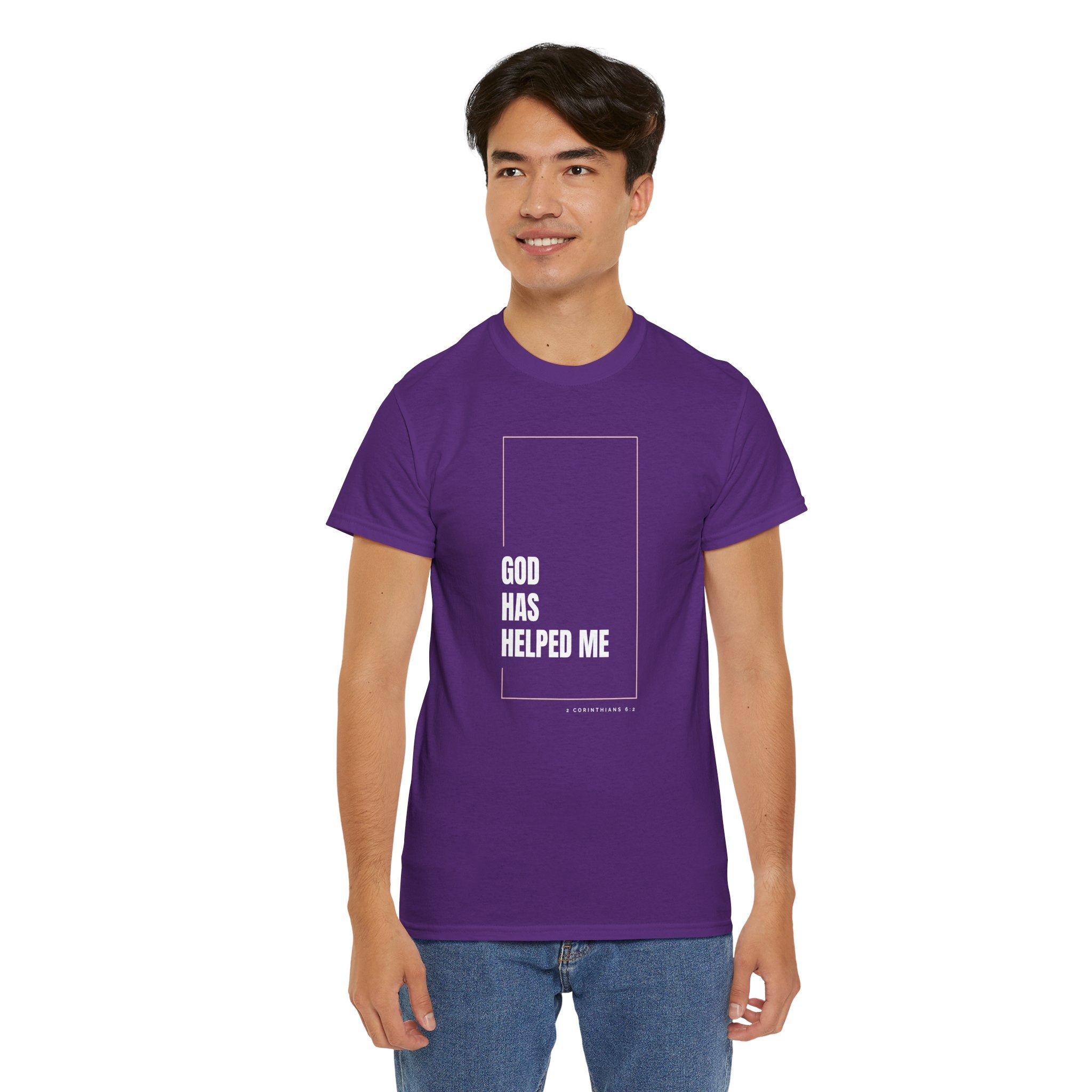 God Has Helped Me Christian T-Shirt – 2 Corinthians 6:2 Faith Tee | Unisex Heavy Cotton Shirt