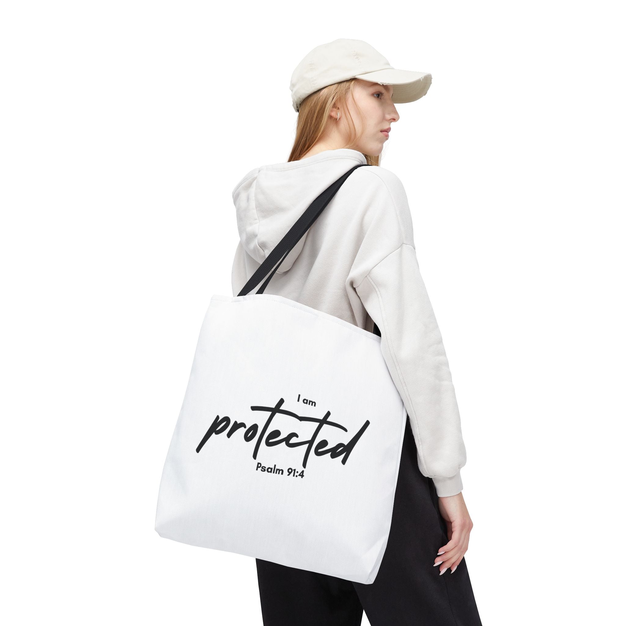 I Am Protected Tote Bag — Psalm 91:4 Christian Scripture Canvas Tote | Faith-Based Carryall