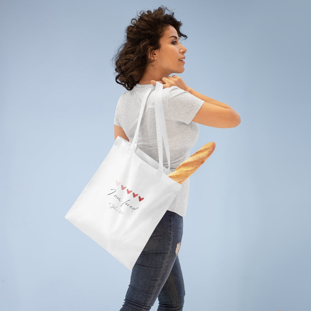 I Am Loved Tote Bag – 1 John 3:1 Scripture Cotton Tote | Christian Inspirational Canvas Bag