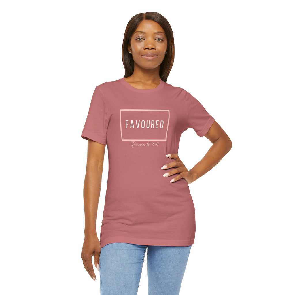 Favoured Christian T-Shirt – Proverbs 3:4 Scripture Tee | Faith-Based Unisex Shirt