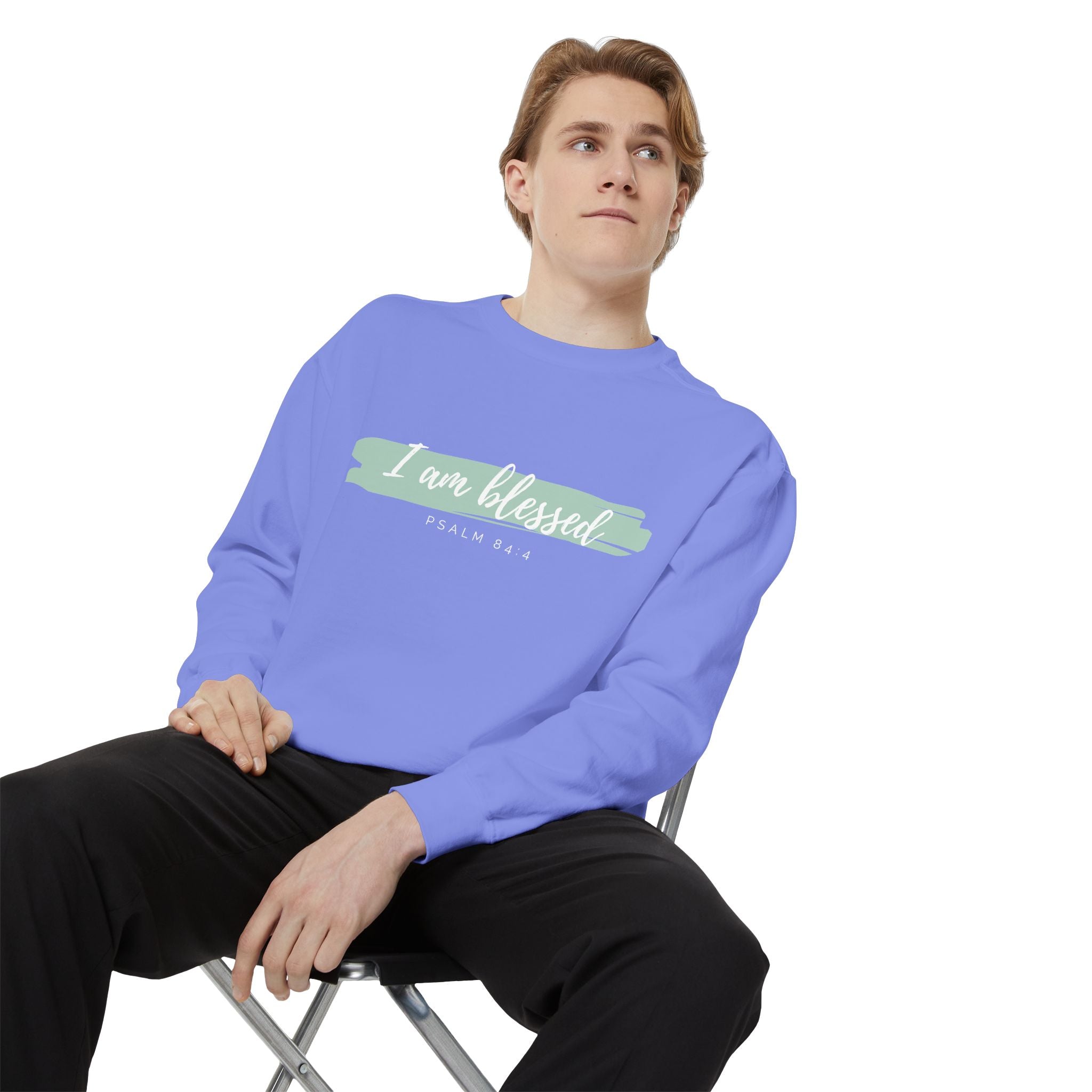 I Am Blessed Sweatshirt – Psalm 84:4 Christian Inspirational Crewneck (Garment-Dyed)