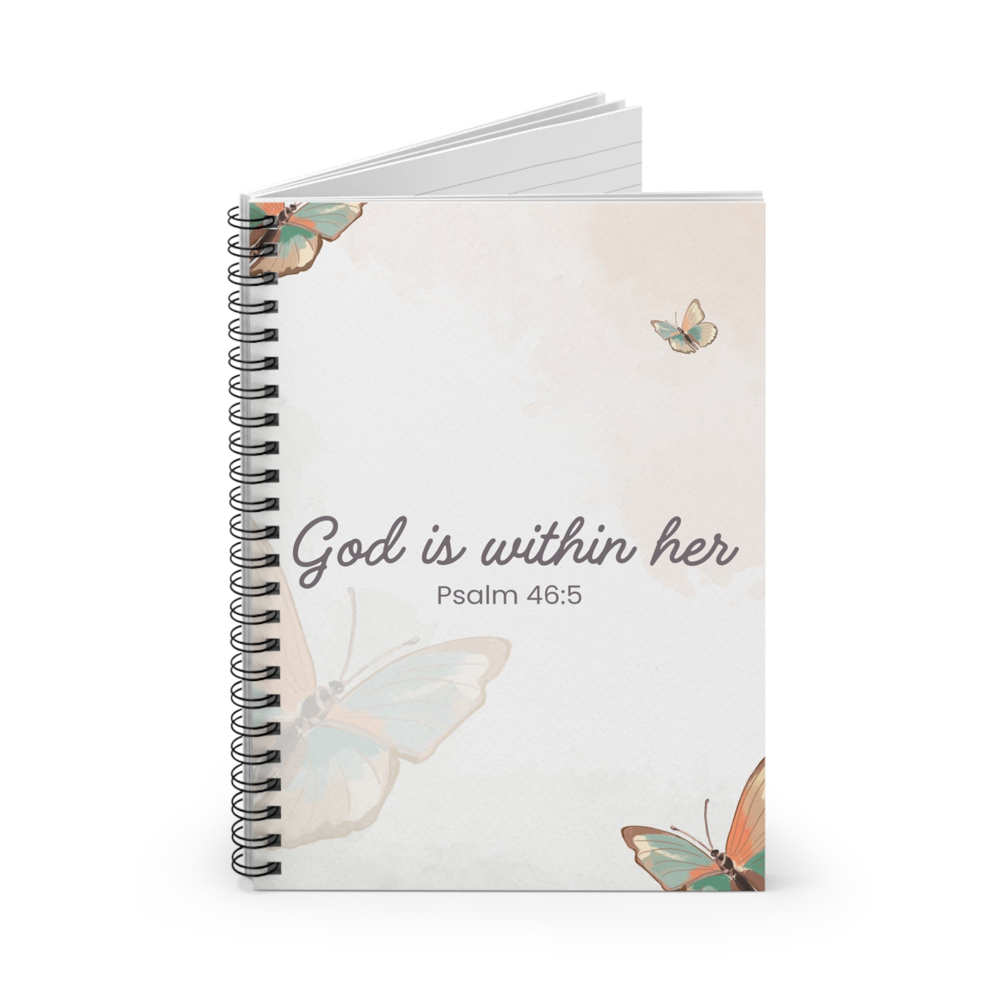 God Is Within Her Spiral Notebook — Psalm 46:5 Floral Butterfly Christian Journal for Women