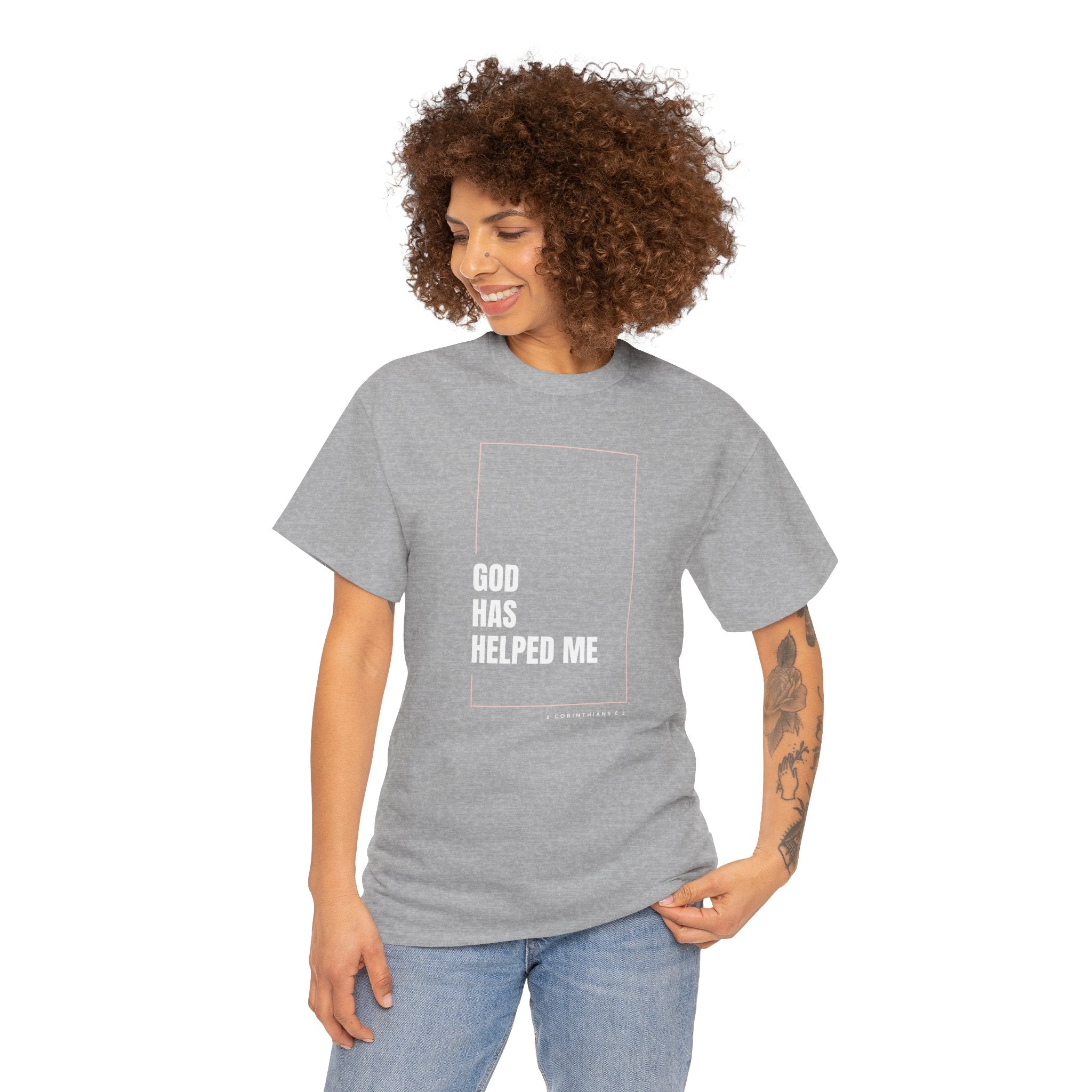 God Has Helped Me Christian T-Shirt – 2 Corinthians 6:2 Faith Tee | Unisex Heavy Cotton Shirt