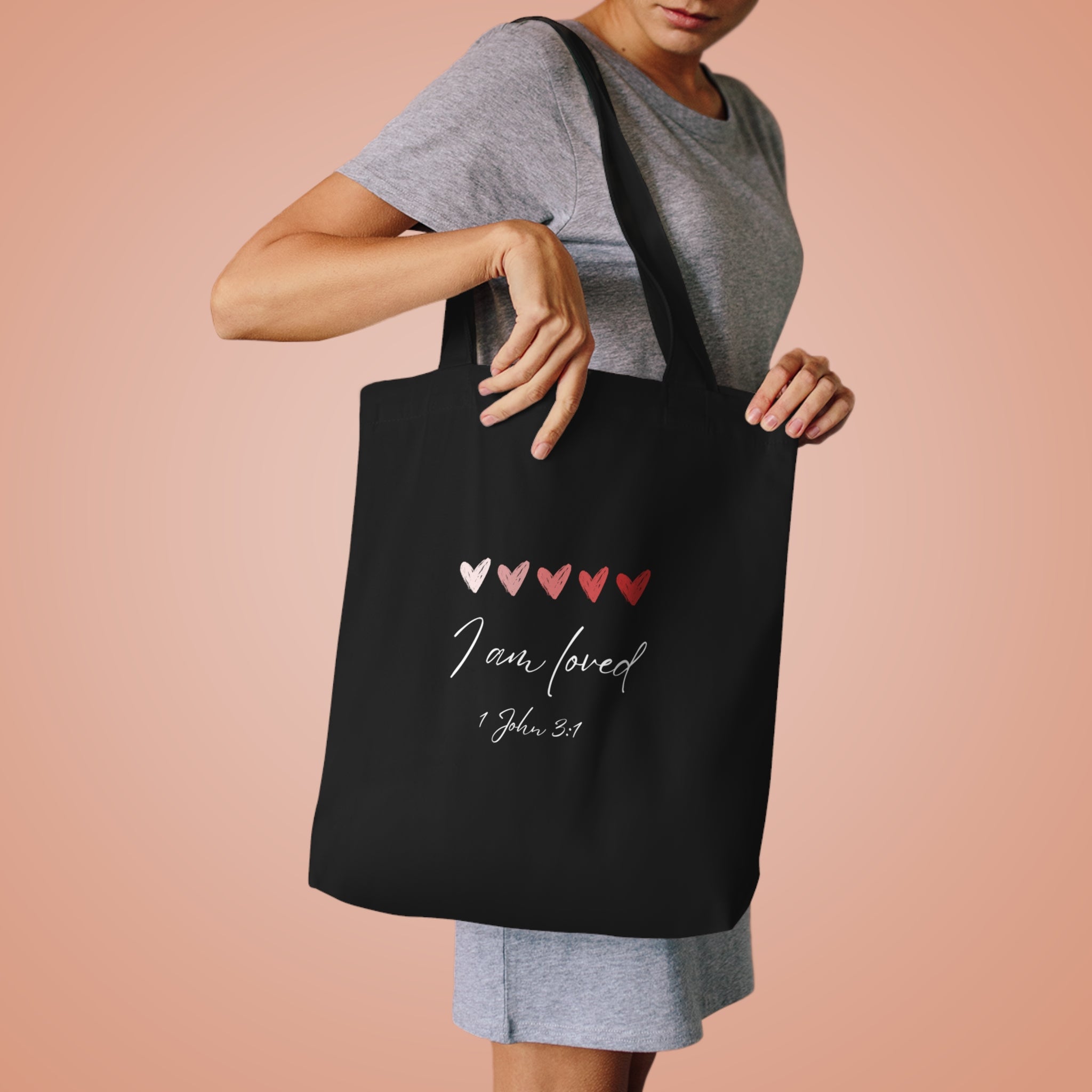 I Am Loved Tote Bag – 1 John 3:1 Christian Cotton Scripture Tote