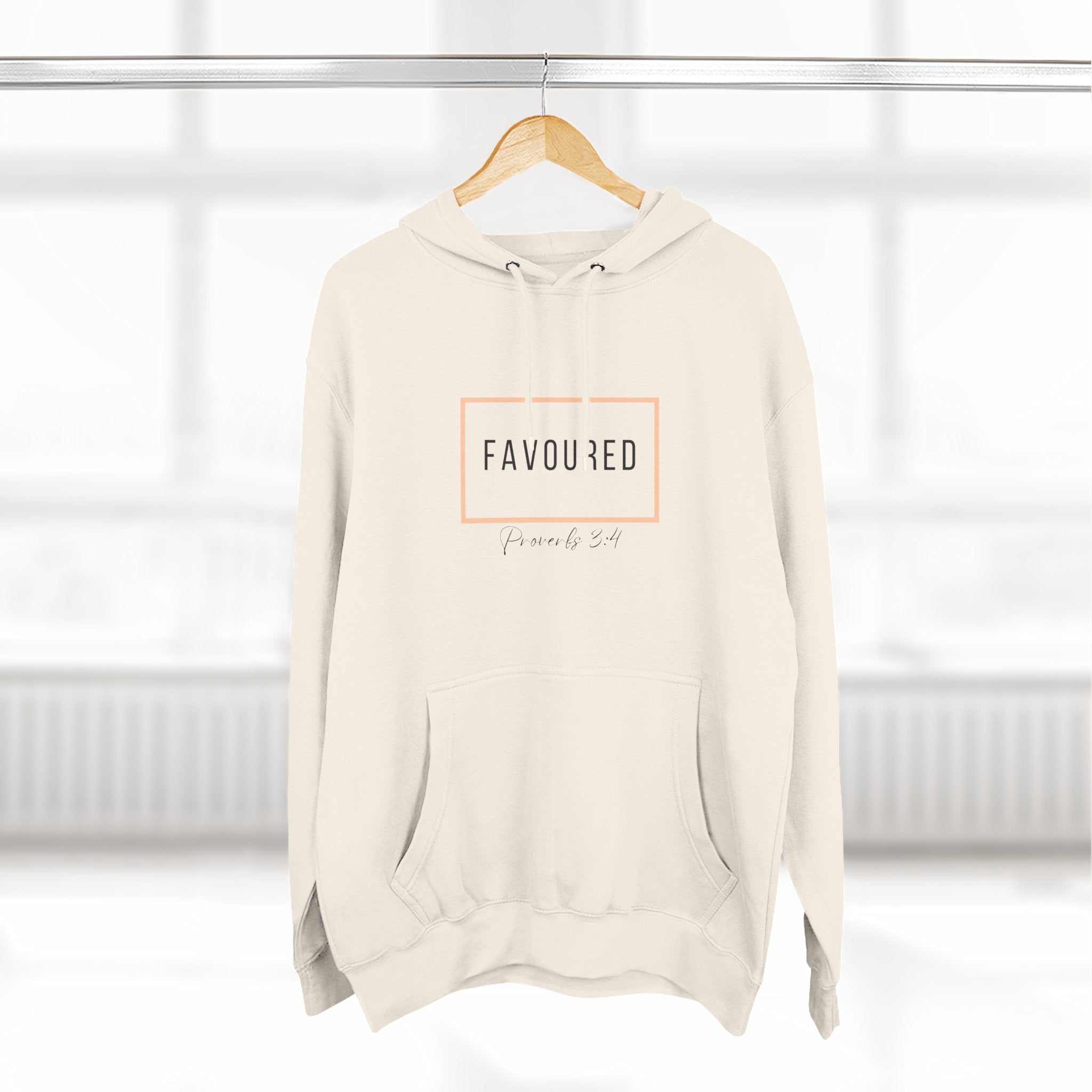 Favoured Christian Hoodie – Proverbs 3:4 Scripture Minimalist Hoodie | Faith-Based Unisex Fleece Pullover