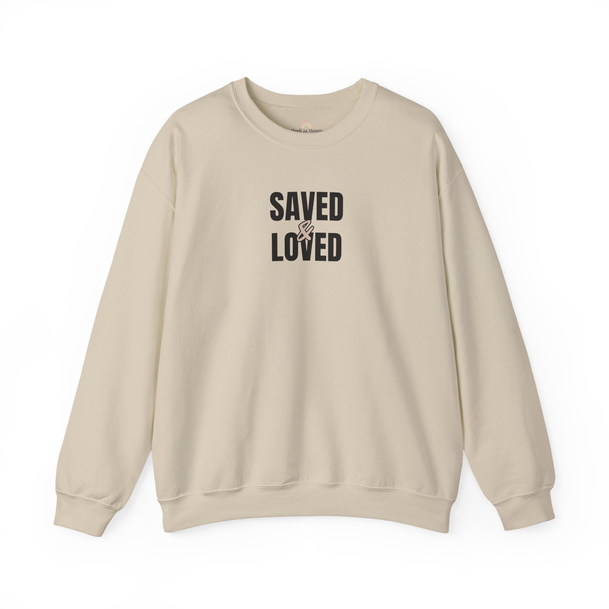 Saved & Loved Crewneck Sweatshirt — Psalm 91:16 Christian Faith Sweatshirt