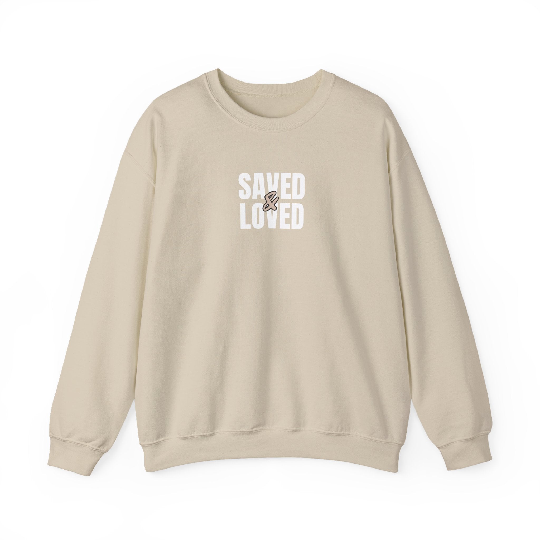 Saved & Loved Crewneck Sweatshirt — Psalm 91:16 Christian Faith Sweatshirt