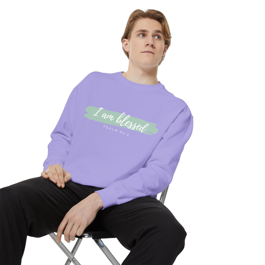 I Am Blessed Sweatshirt – Psalm 84:4 Christian Inspirational Crewneck (Garment-Dyed)