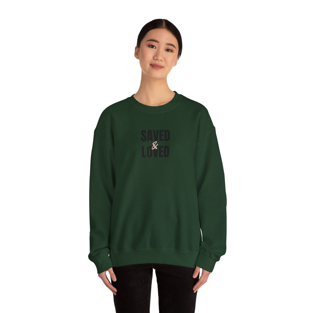 Saved & Loved Crewneck Sweatshirt — Psalm 91:16 Christian Faith Sweatshirt