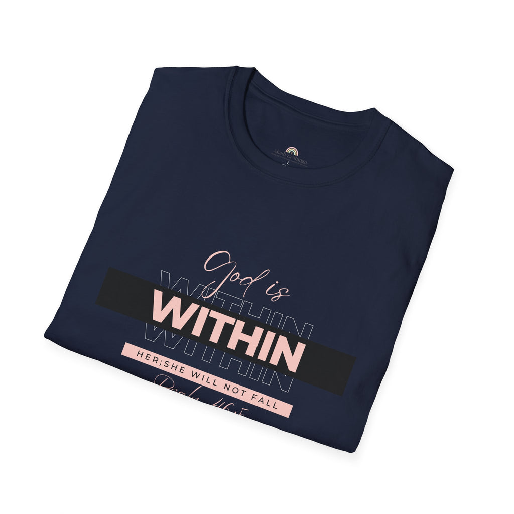 Christian T-Shirt – God Is Within Her (Psalm 46:5) – Inspirational Bible Verse Tee, Faith Apparel for Women