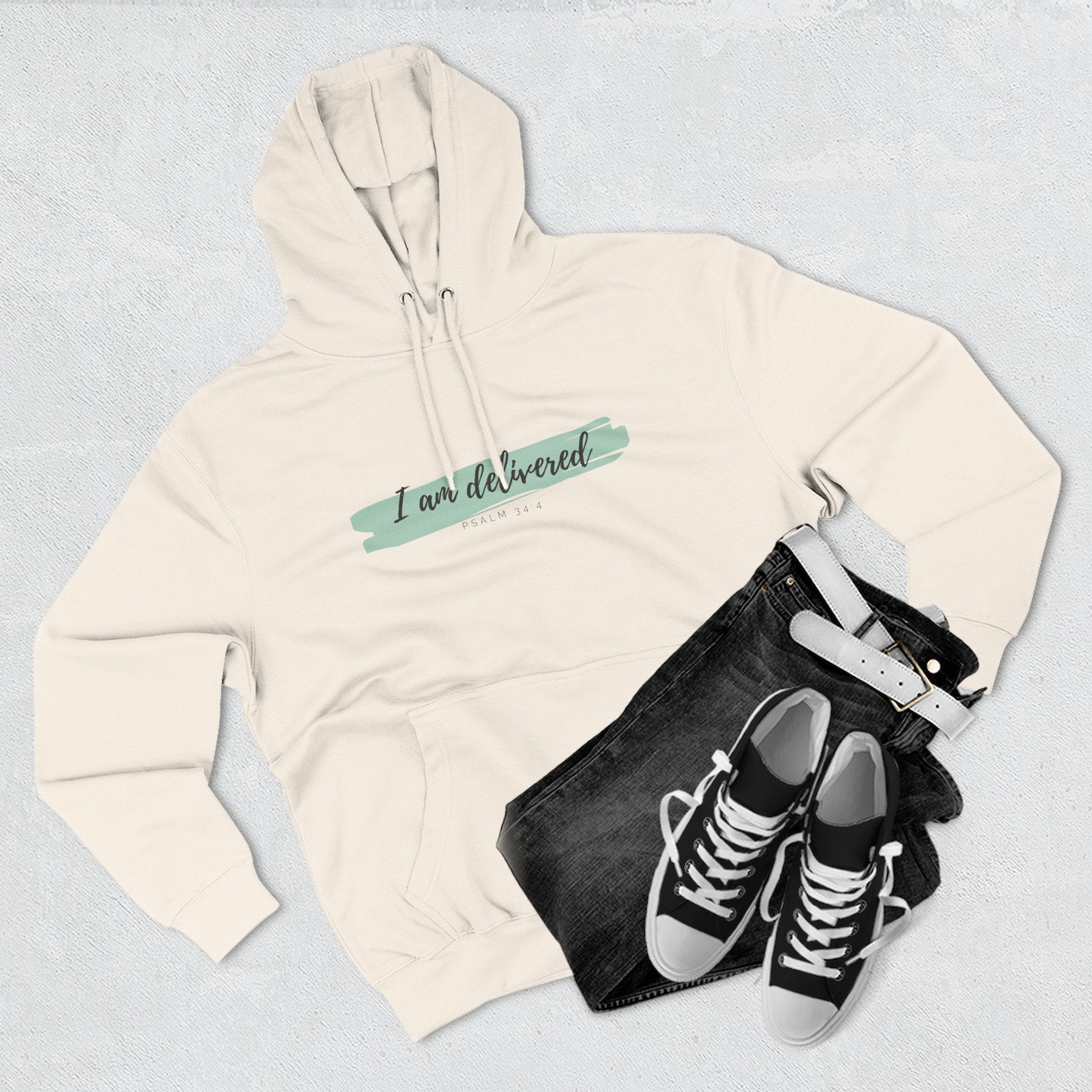 I Am Delivered Christian Hoodie — Psalm 34:4 Faith Hoodie | Inspirational Scripture Pullover | Unisex Christian Apparel