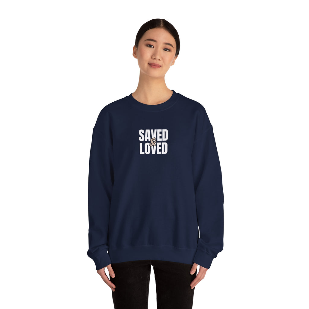Saved & Loved Crewneck Sweatshirt — Psalm 91:16 Christian Faith Sweatshirt