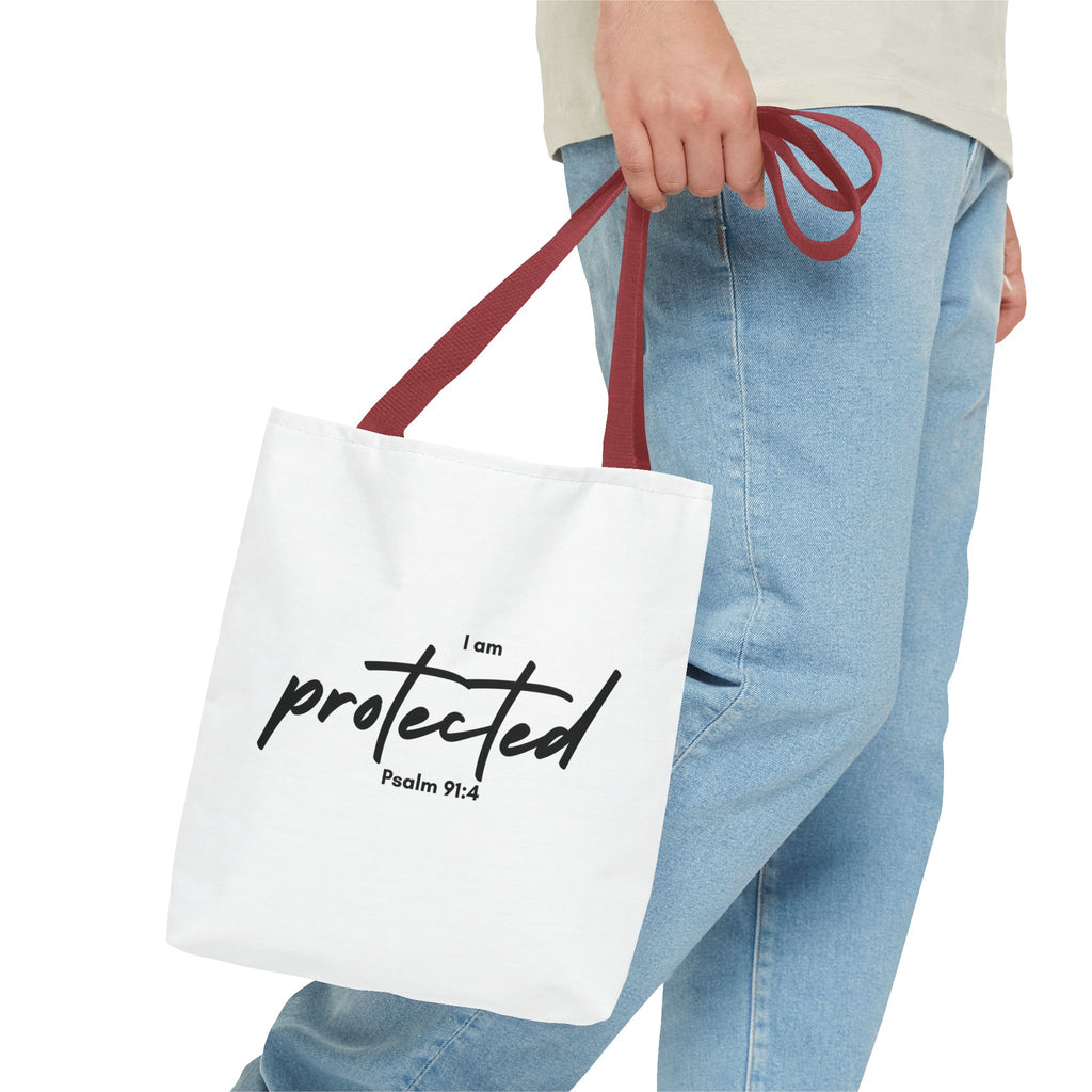 I Am Protected Tote Bag — Psalm 91:4 Christian Scripture Canvas Tote | Faith-Based Carryall