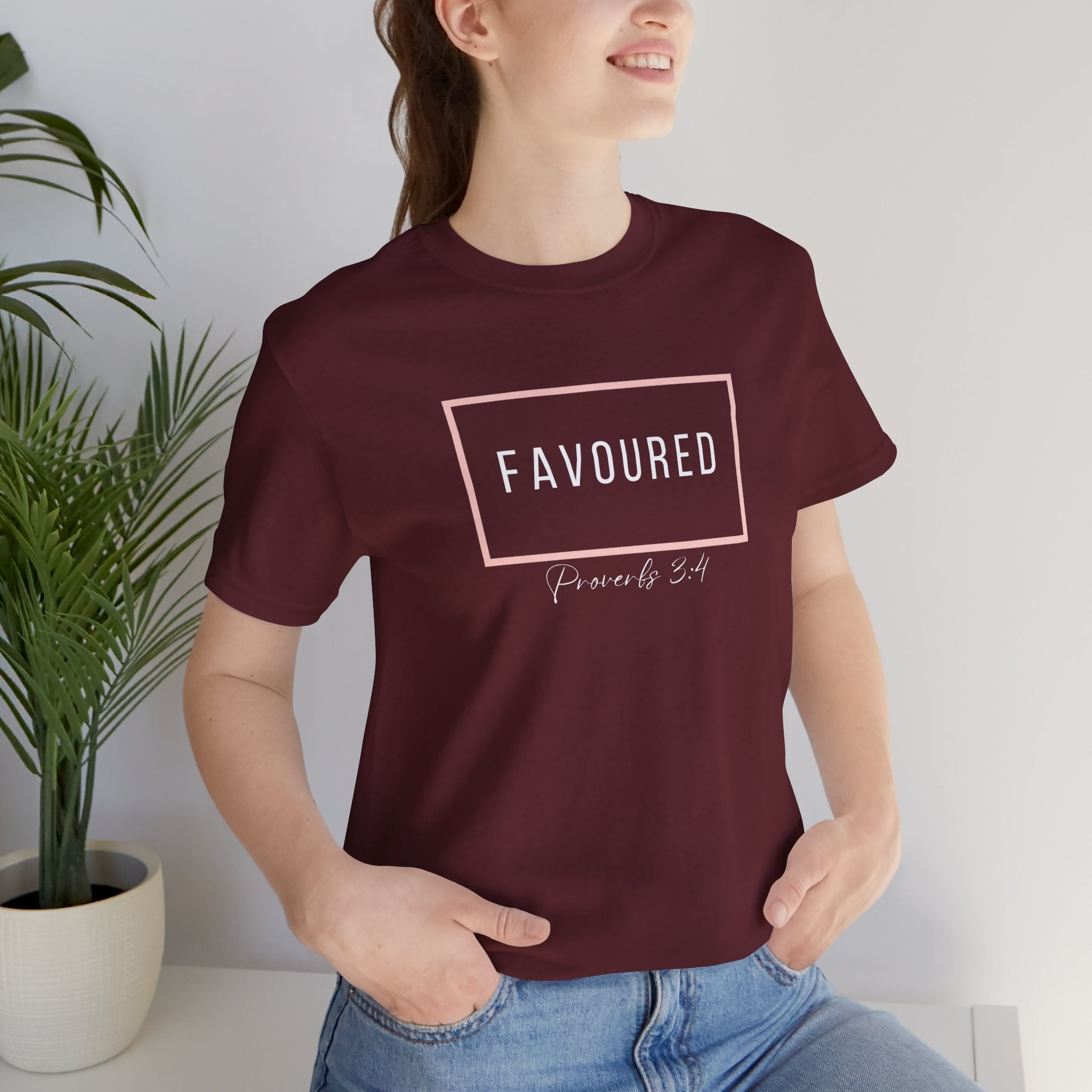 Favoured Christian T-Shirt – Proverbs 3:4 Scripture Tee | Faith-Based Unisex Shirt