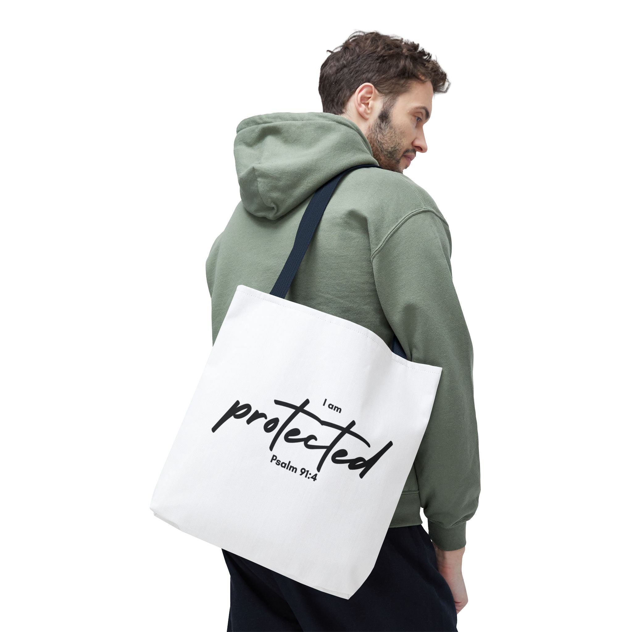I Am Protected Tote Bag — Psalm 91:4 Christian Scripture Canvas Tote | Faith-Based Carryall