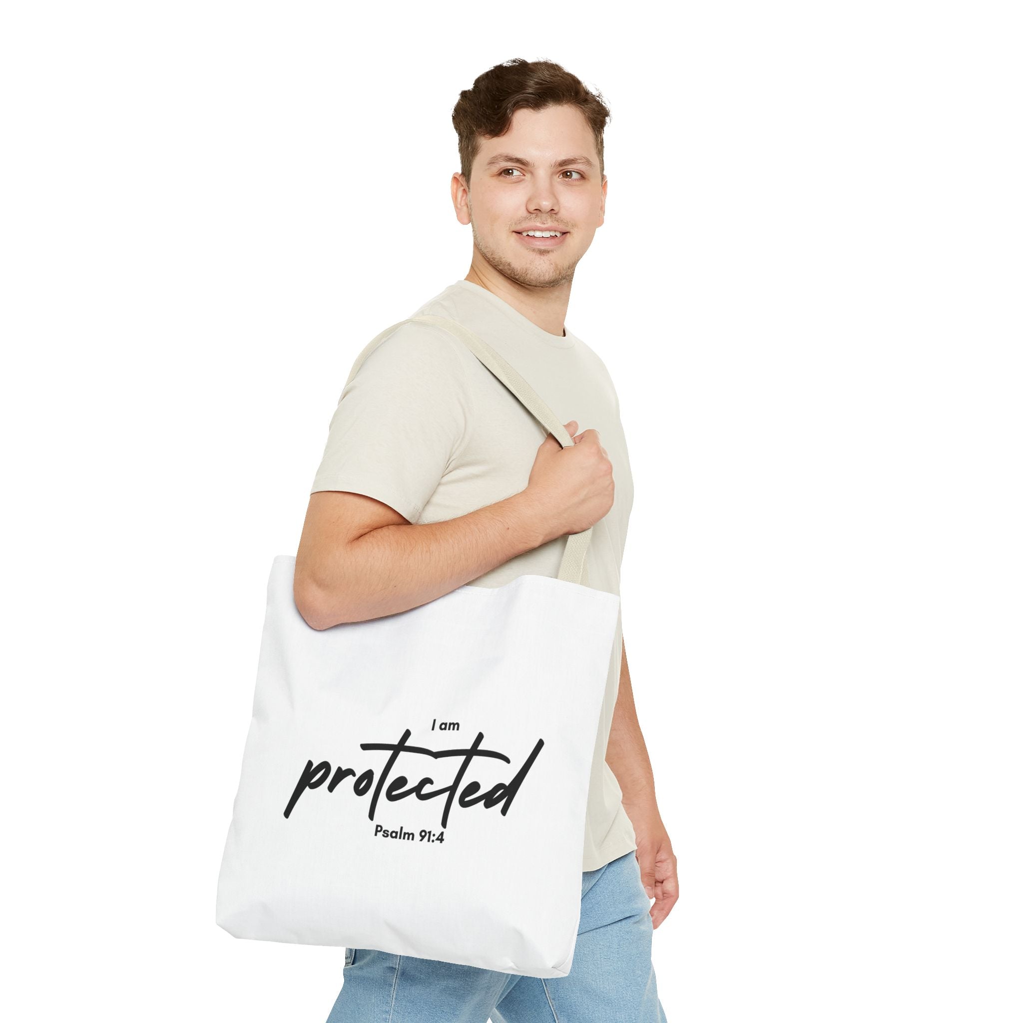I Am Protected Tote Bag — Psalm 91:4 Christian Scripture Canvas Tote | Faith-Based Carryall