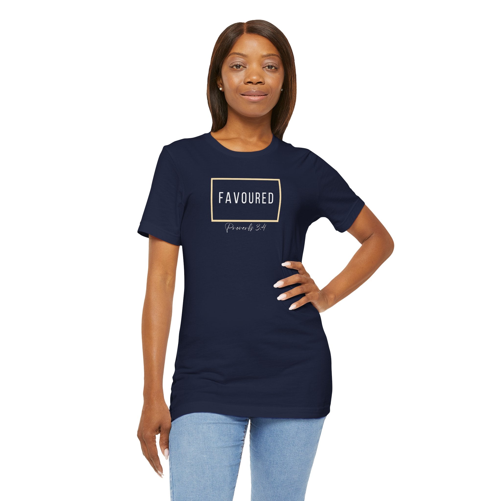 Favoured Christian T-Shirt – Proverbs 3:4 Scripture Tee | Faith-Based Unisex Shirt