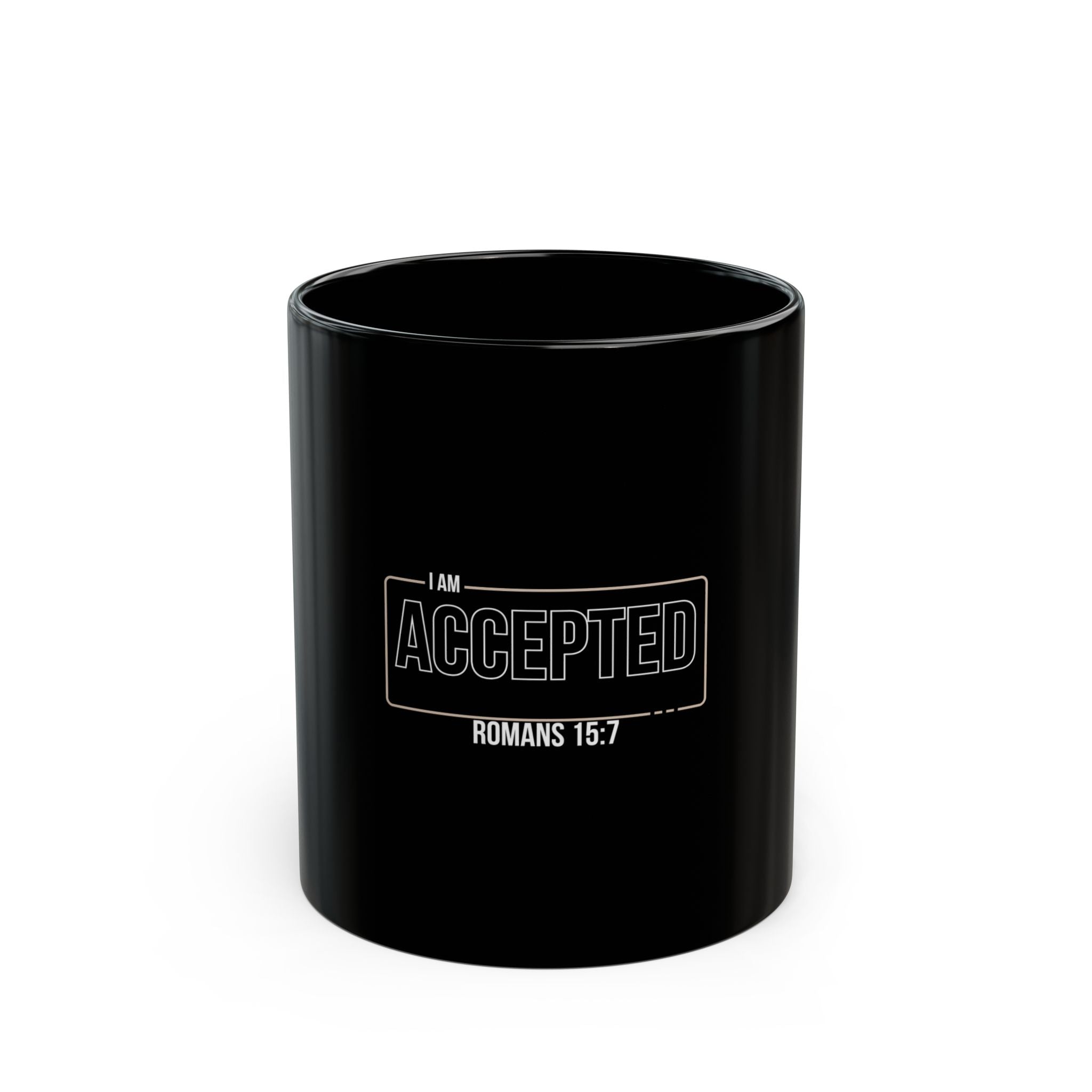 “I Am Accepted” Christian Ceramic Mug – Romans 15:7 Scripture Coffee Cup (11oz & 15oz) – Faith-Inspired Gift