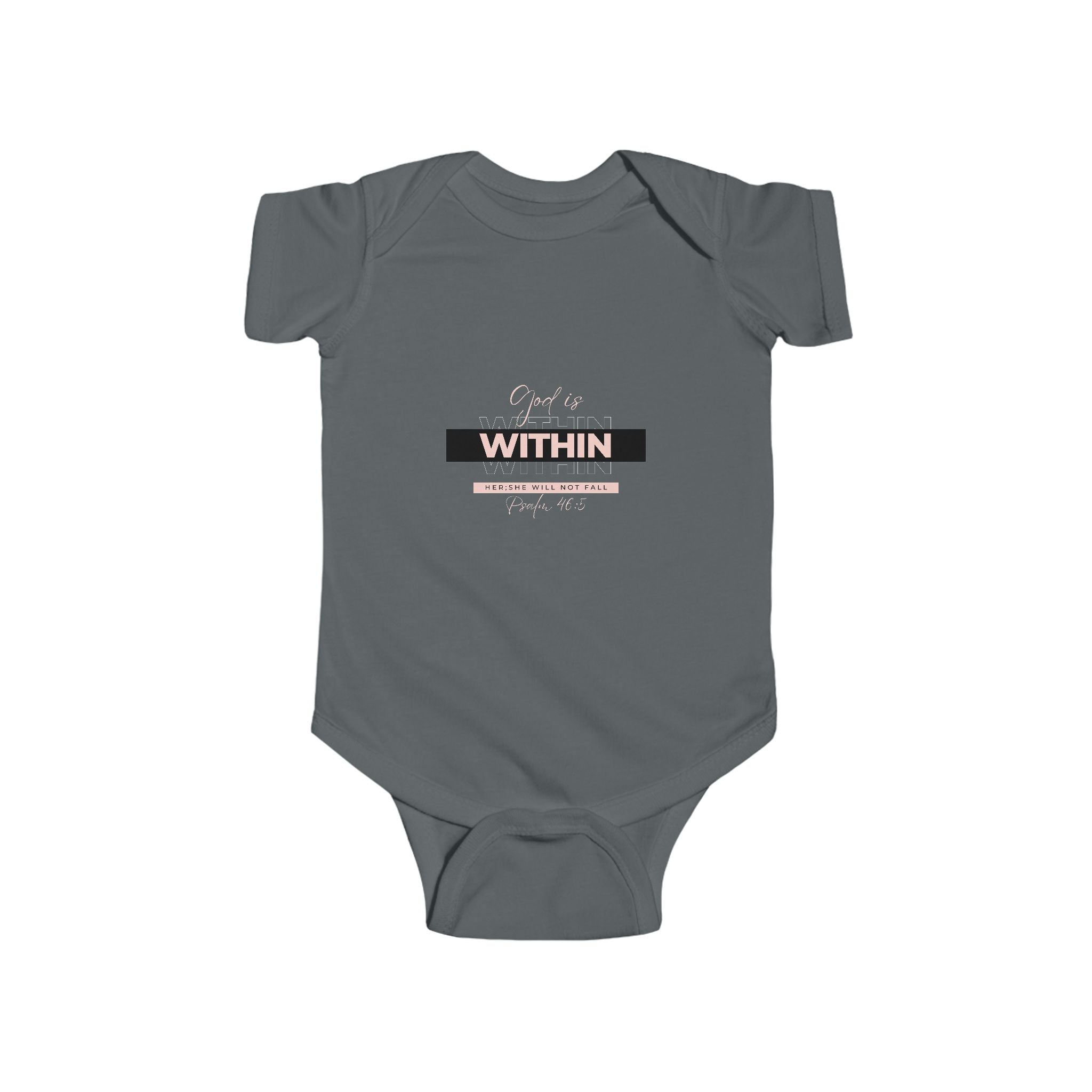 Faith-Inspired Infant Bodysuit – “God Is Within Her; She Will Not Fall” (Psalm 46:5) | Christian Baby Gift, Soft Cotton Outfit for Newborn Girls