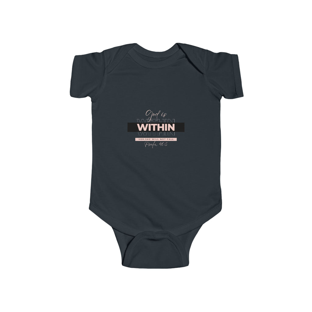 Faith-Inspired Infant Bodysuit – “God Is Within Her; She Will Not Fall” (Psalm 46:5) | Christian Baby Gift, Soft Cotton Outfit for Newborn Girls
