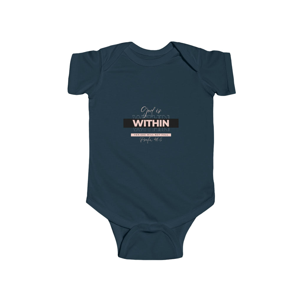 Faith-Inspired Infant Bodysuit – “God Is Within Her; She Will Not Fall” (Psalm 46:5) | Christian Baby Gift, Soft Cotton Outfit for Newborn Girls