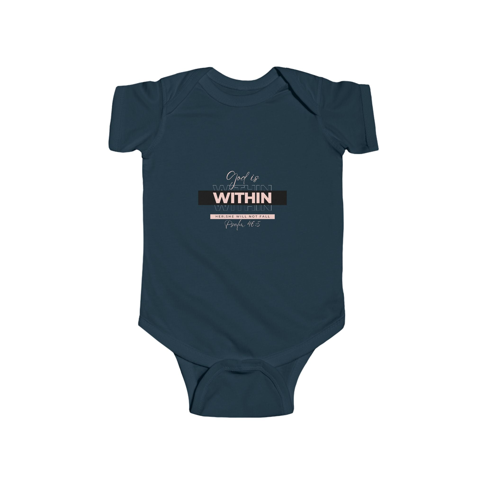 Faith-Inspired Infant Bodysuit – “God Is Within Her; She Will Not Fall” (Psalm 46:5) | Christian Baby Gift, Soft Cotton Outfit for Newborn Girls