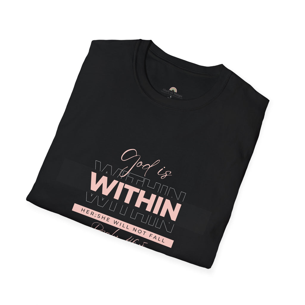 Christian T-Shirt – God Is Within Her (Psalm 46:5) – Inspirational Bible Verse Tee, Faith Apparel for Women