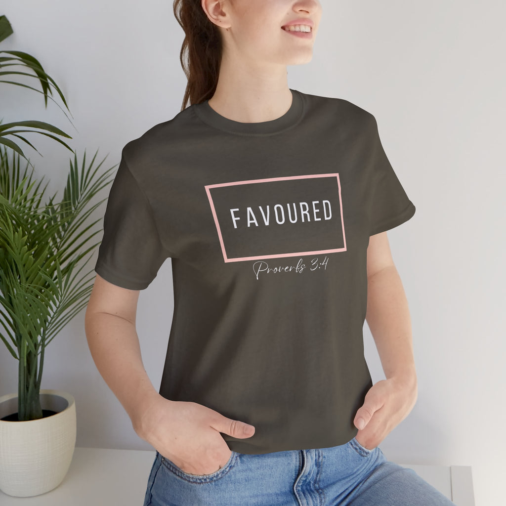 Favoured Christian T-Shirt – Proverbs 3:4 Scripture Tee | Faith-Based Unisex Shirt