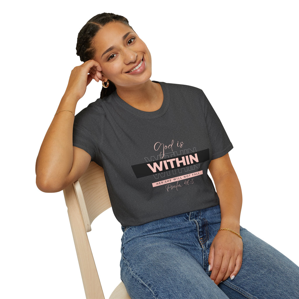 Christian T-Shirt – God Is Within Her (Psalm 46:5) – Inspirational Bible Verse Tee, Faith Apparel for Women