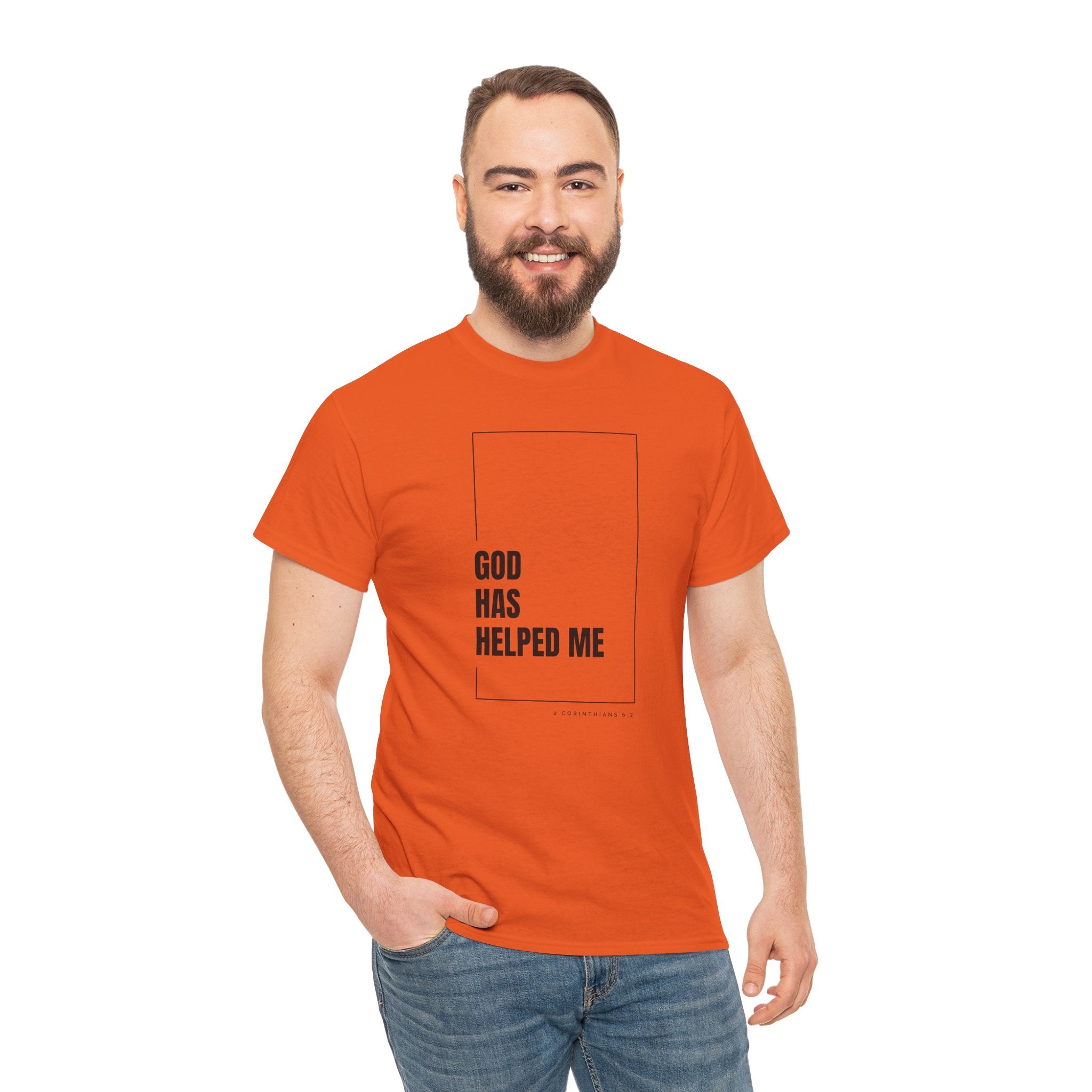 God Has Helped Me Christian T-Shirt – 2 Corinthians 6:2 Faith Tee | Unisex Heavy Cotton Shirt