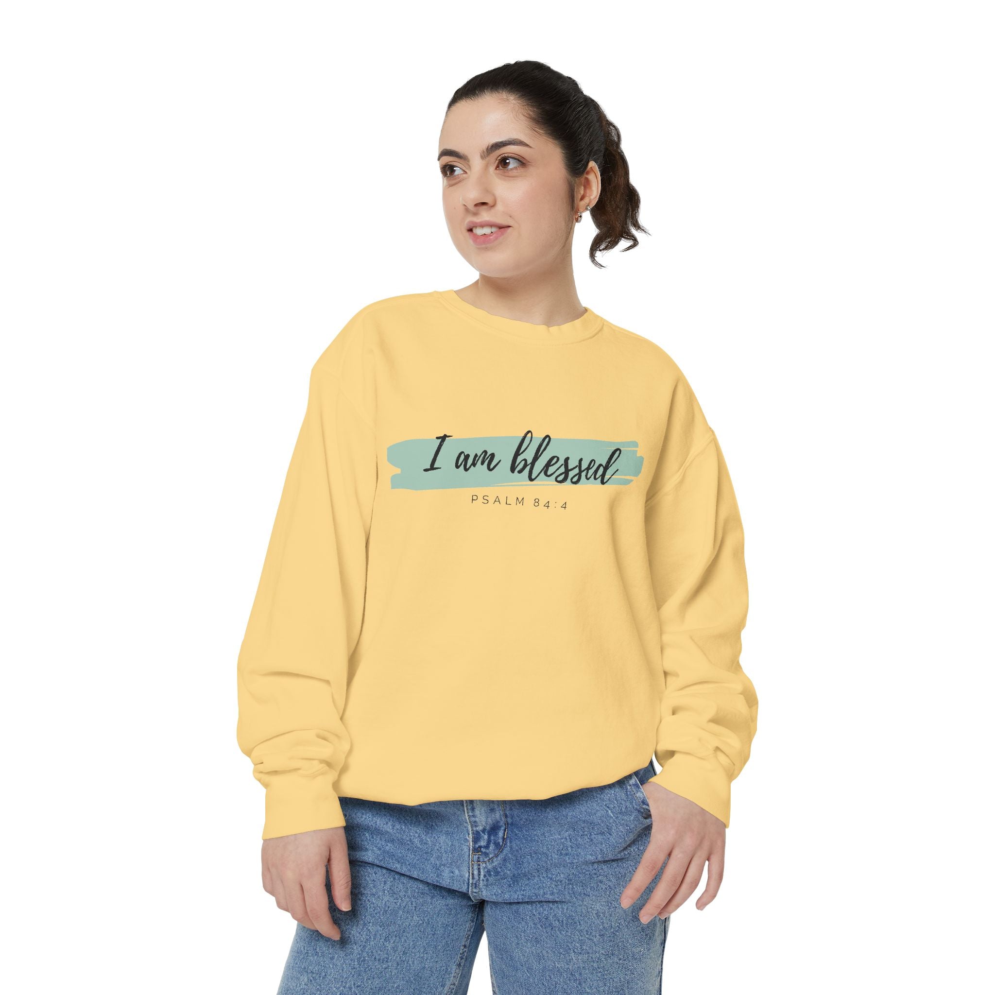 I Am Blessed Sweatshirt – Psalm 84:4 Christian Inspirational Crewneck (Garment-Dyed)