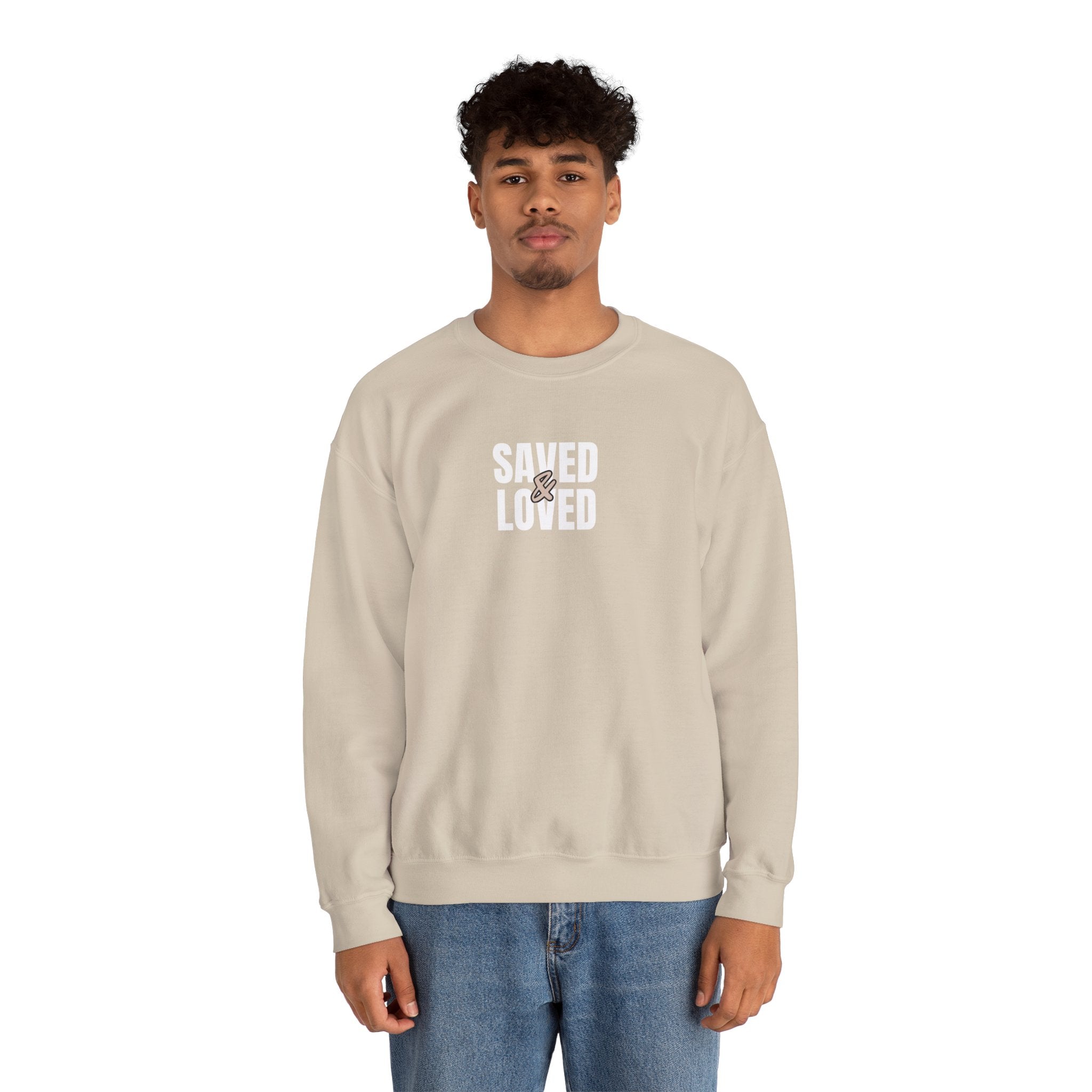 Saved & Loved Crewneck Sweatshirt — Psalm 91:16 Christian Faith Sweatshirt