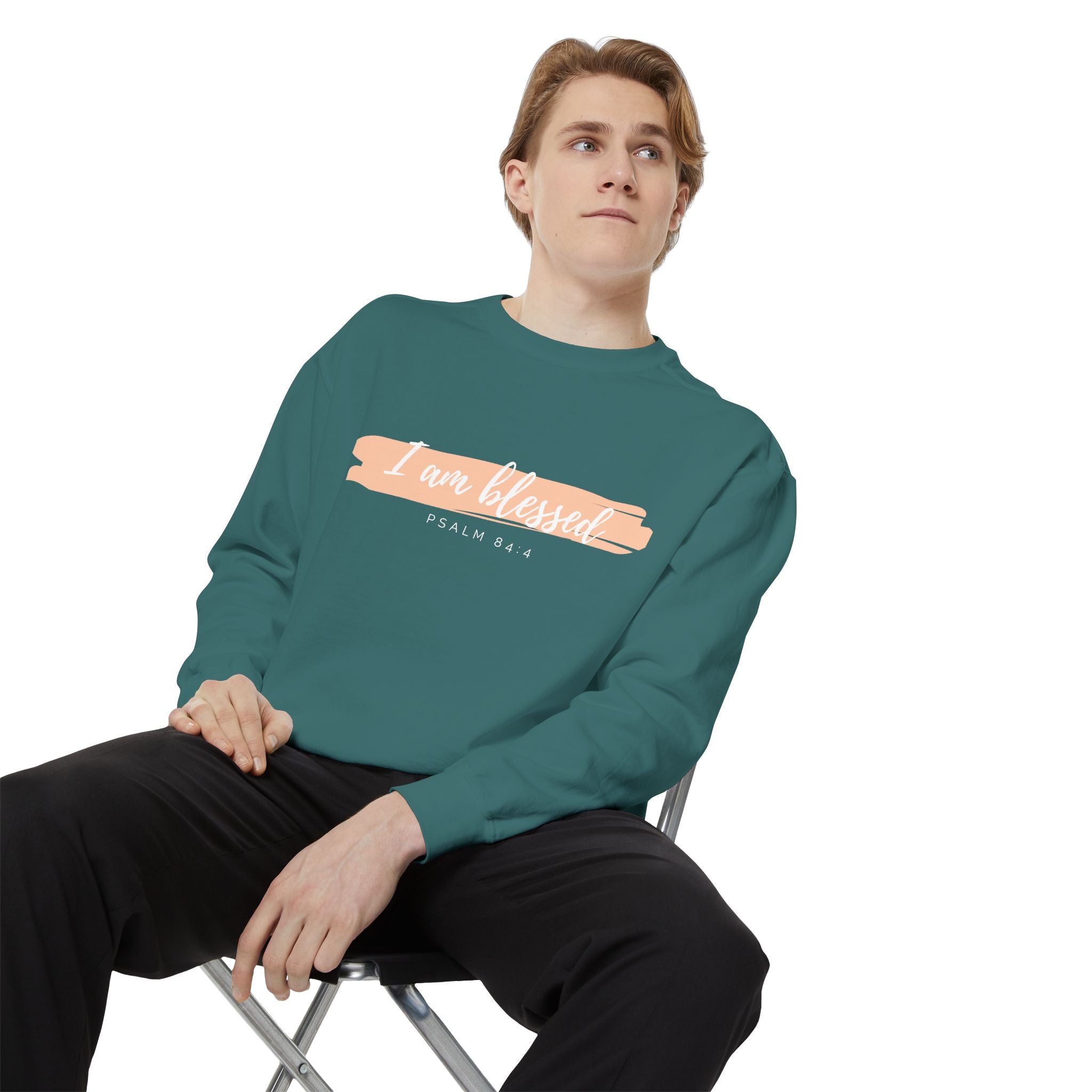 I Am Blessed Sweatshirt – Psalm 84:4 Christian Inspirational Crewneck (Garment-Dyed)