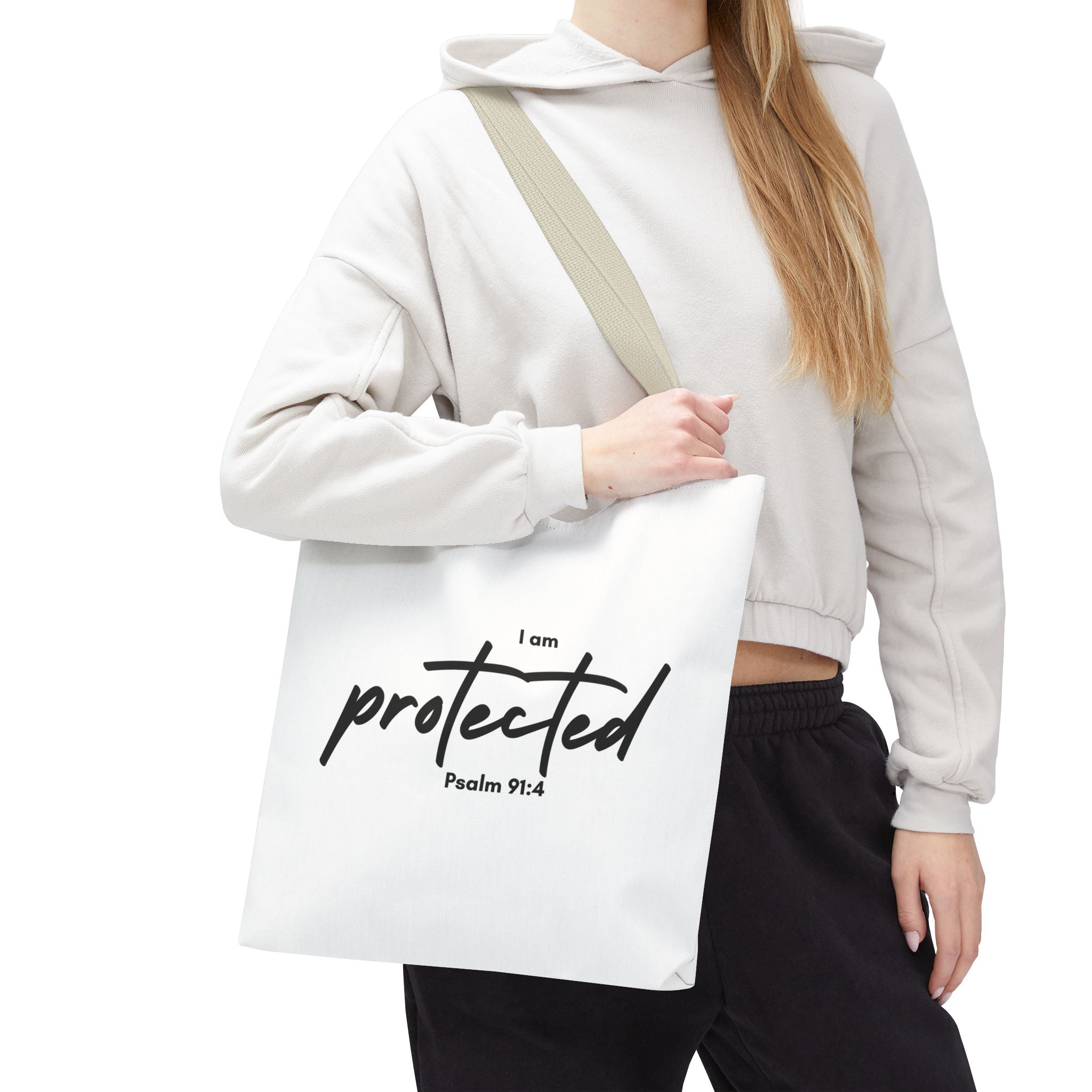 I Am Protected Tote Bag — Psalm 91:4 Christian Scripture Canvas Tote | Faith-Based Carryall