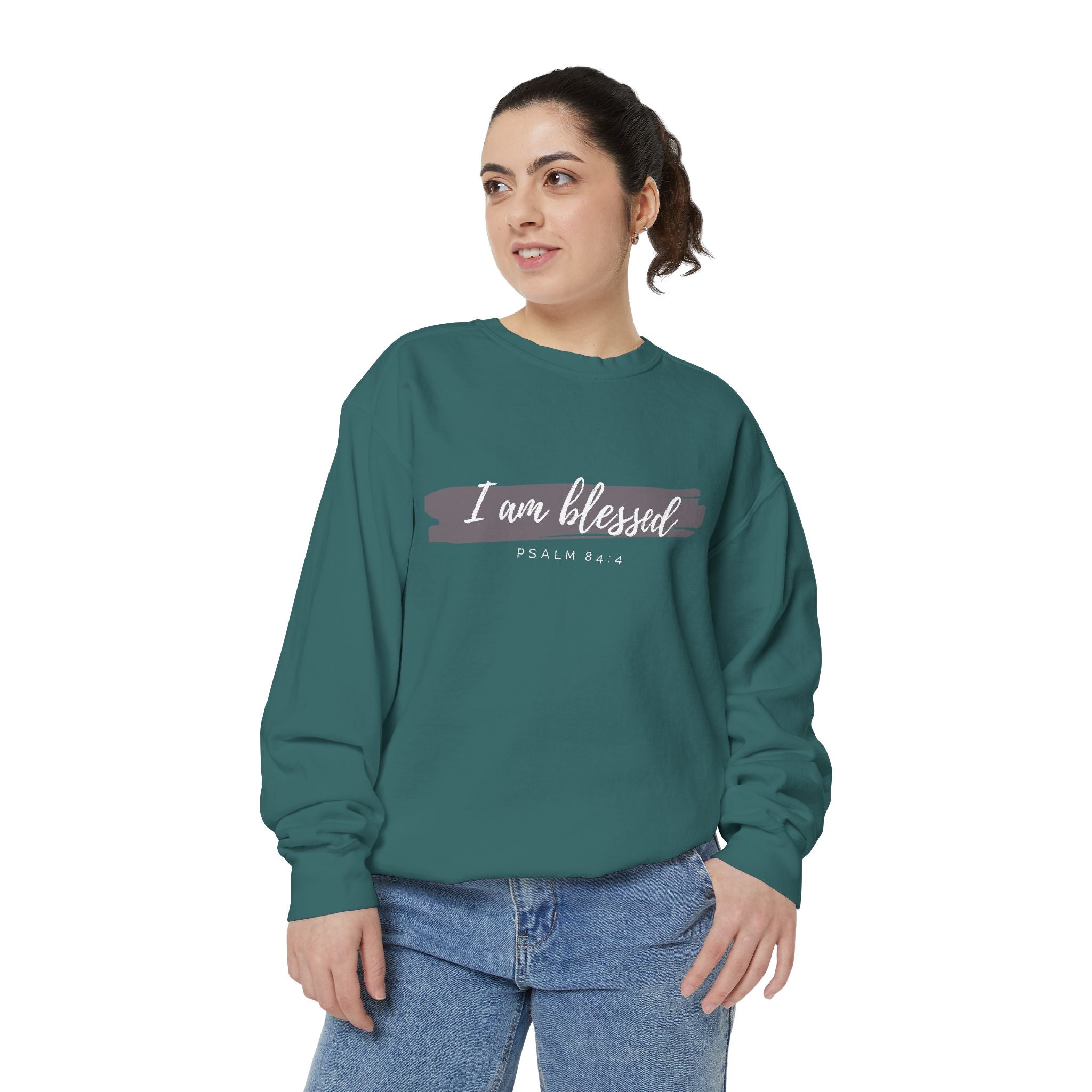I Am Blessed Sweatshirt – Psalm 84:4 Christian Inspirational Crewneck (Garment-Dyed)